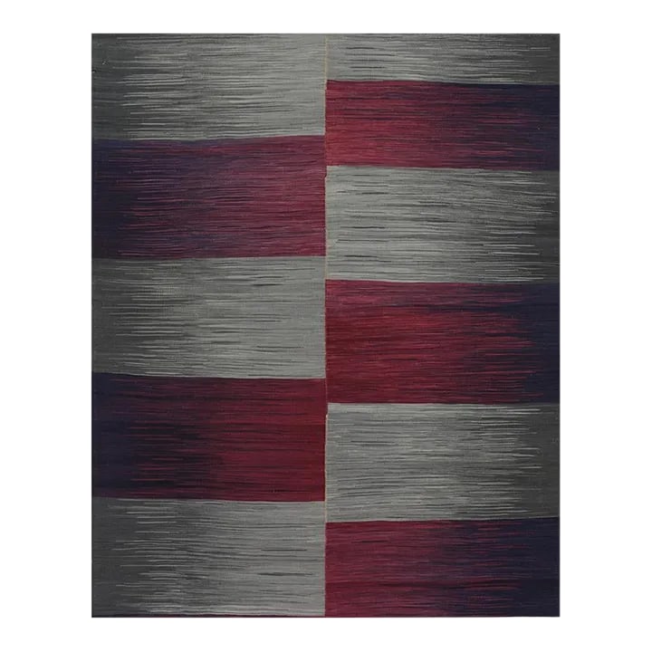Handwoven Scandinavian Style Persian Kilim Area Rug 5'4'' X 6'6'': ACTUAL SIZE: 5'4'' x 6'6'' PRIMARY COLOR: Gray / Red AGE: New MATERIALS: Wool FOUNDATION: Cotton PRODUCTION: Handwoven, Flat Weave CONDITION: Excellent Condition: Imperfections: No Imperfections Condi