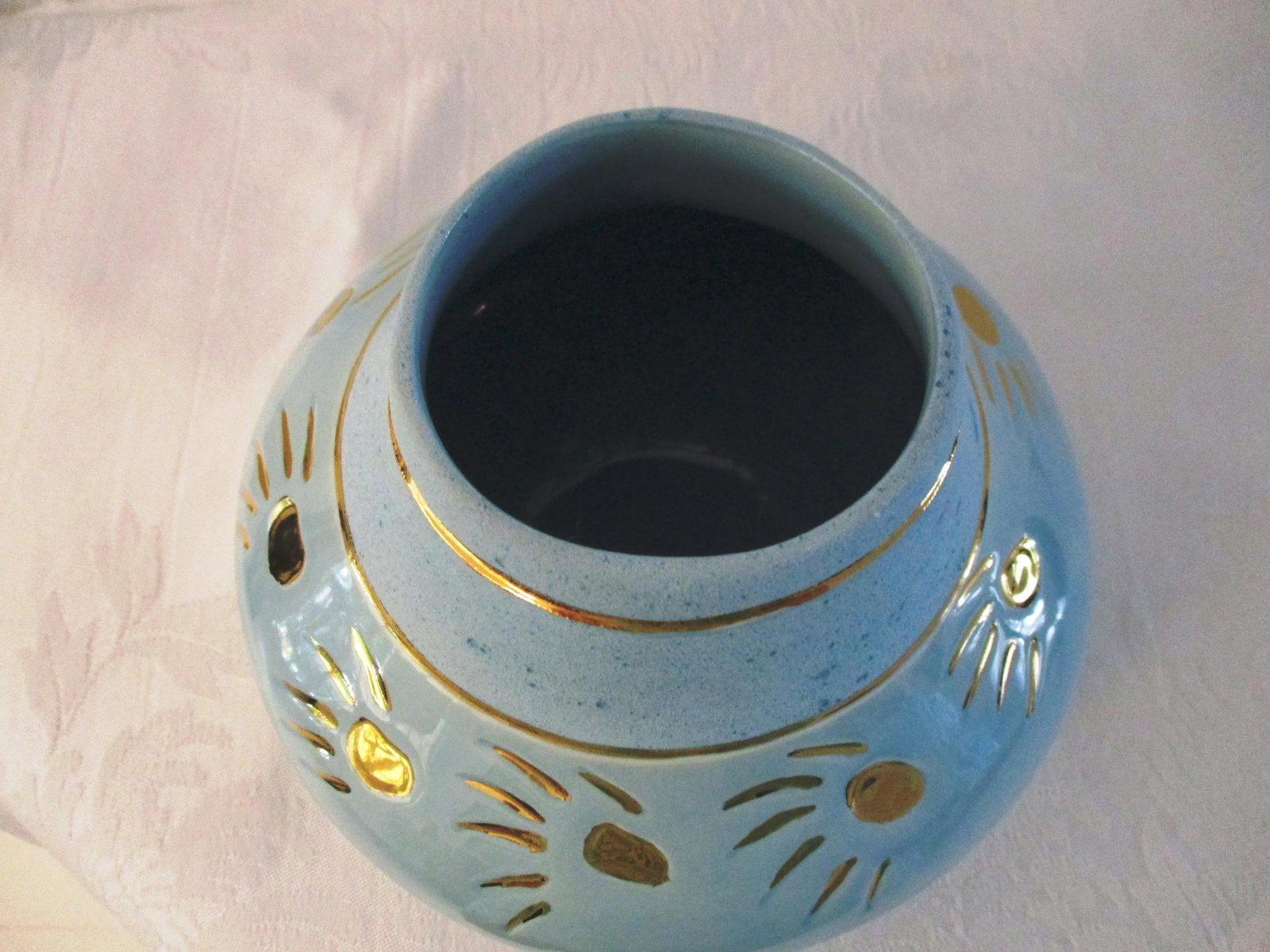 1980s Southwestern Russell's Originals Ceramic Blue & 22 K Gold Bowl - 3
