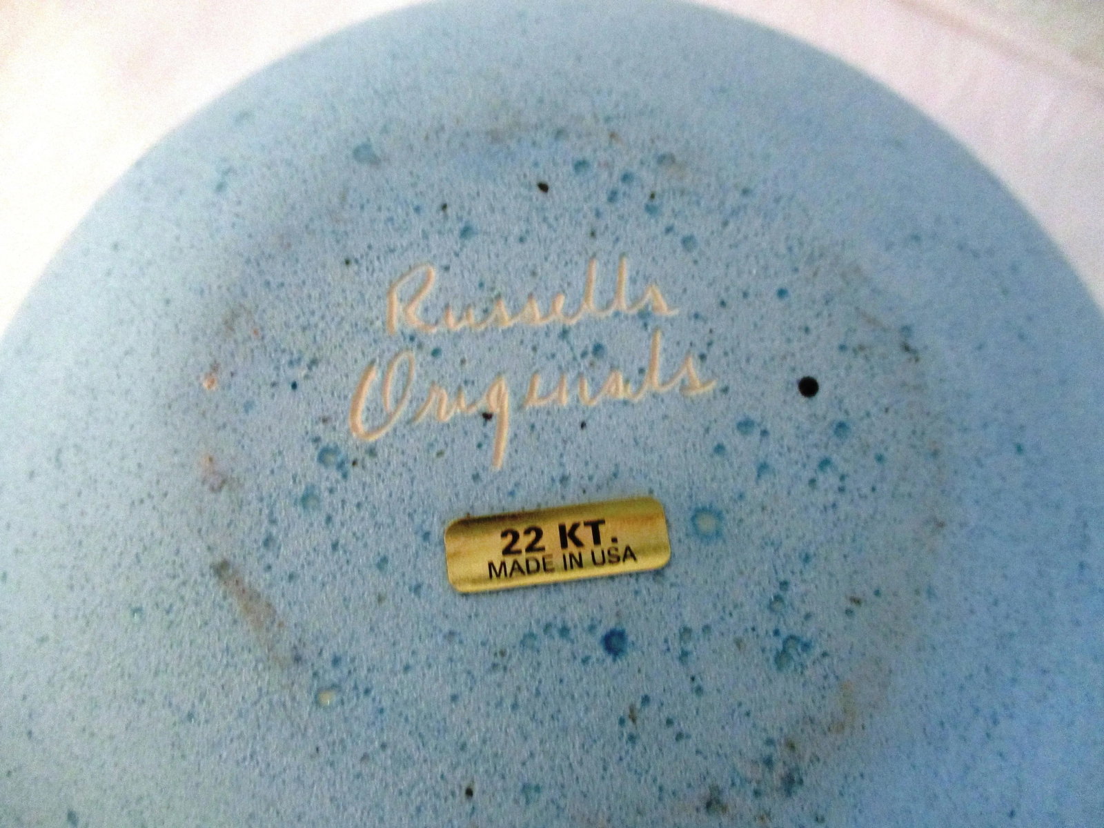 1980s Southwestern Russell's Originals Ceramic Blue & 22 K Gold Bowl - 4