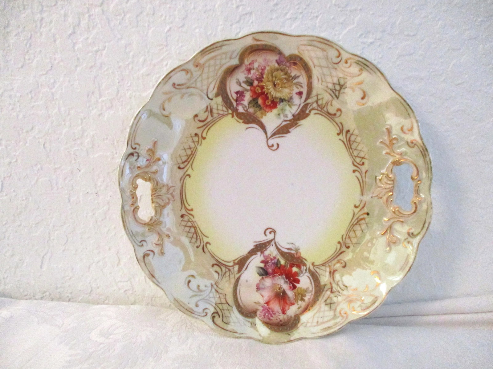 1940s Hand-Painted Lusterware Floral Porcelain Serving Dish - 5