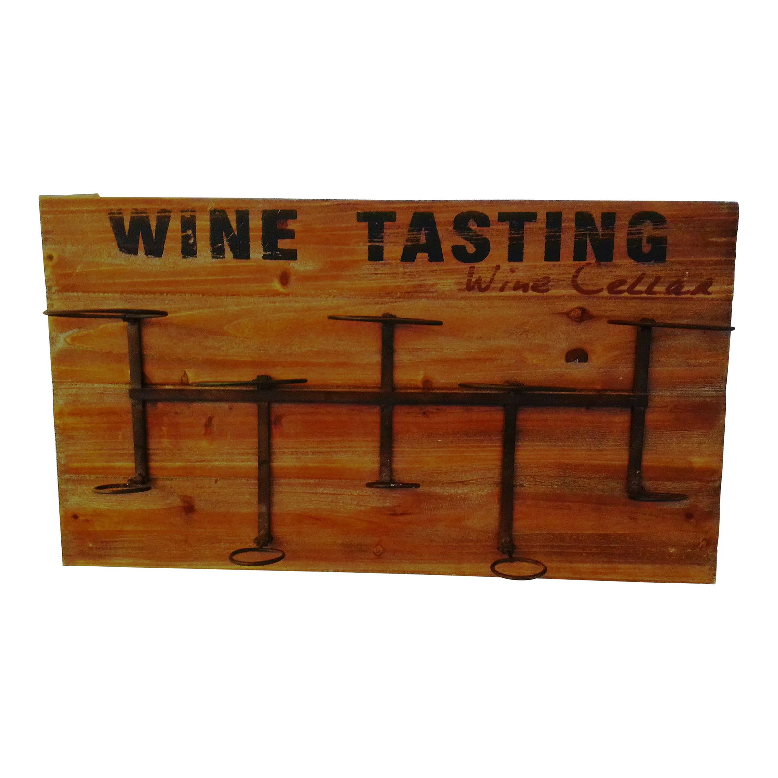 Rustic Wood and Iron Hanging Wine Bottle Holder (1 of 5)