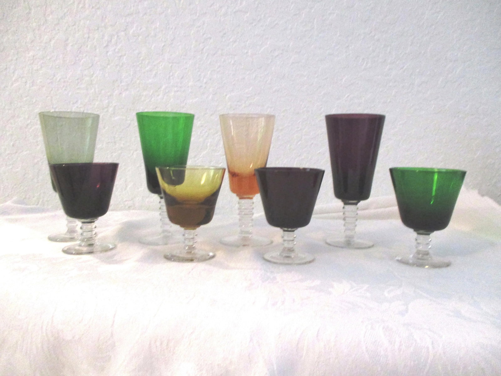 Vintage Multicolor Jewel Tone Blown Glass Liquor Glasses, S/8 - 5