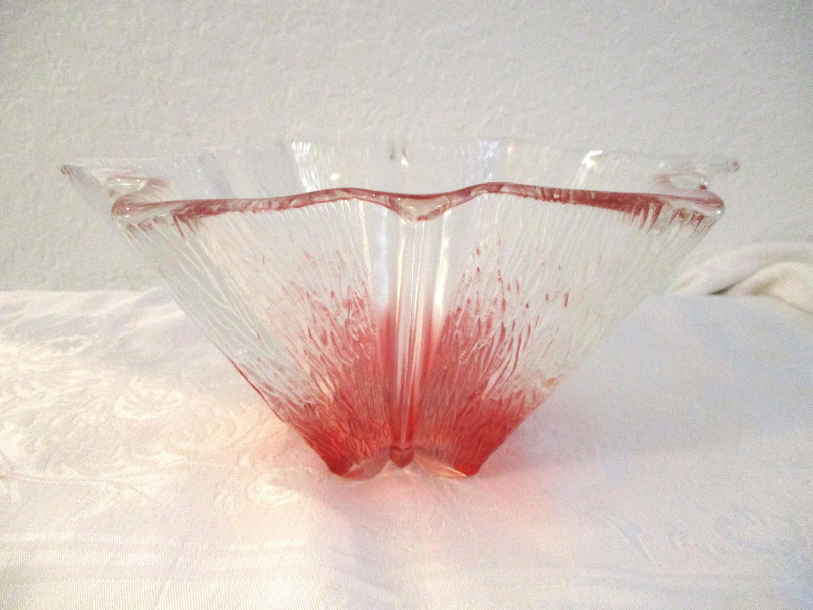Mid-Century Pink & Clear Modern Decorative Glass Bowl - 2