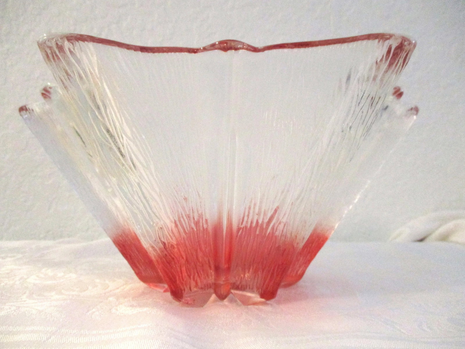 Mid-Century Pink & Clear Modern Decorative Glass Bowl - 3