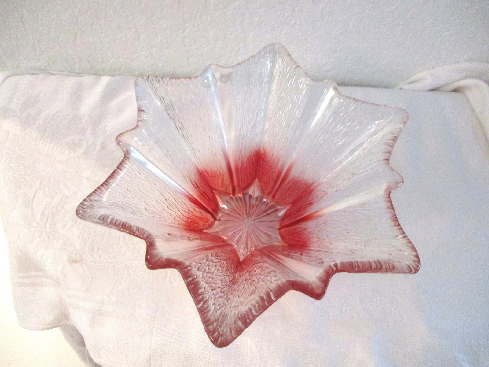 Mid-Century Pink & Clear Modern Decorative Glass Bowl - 4