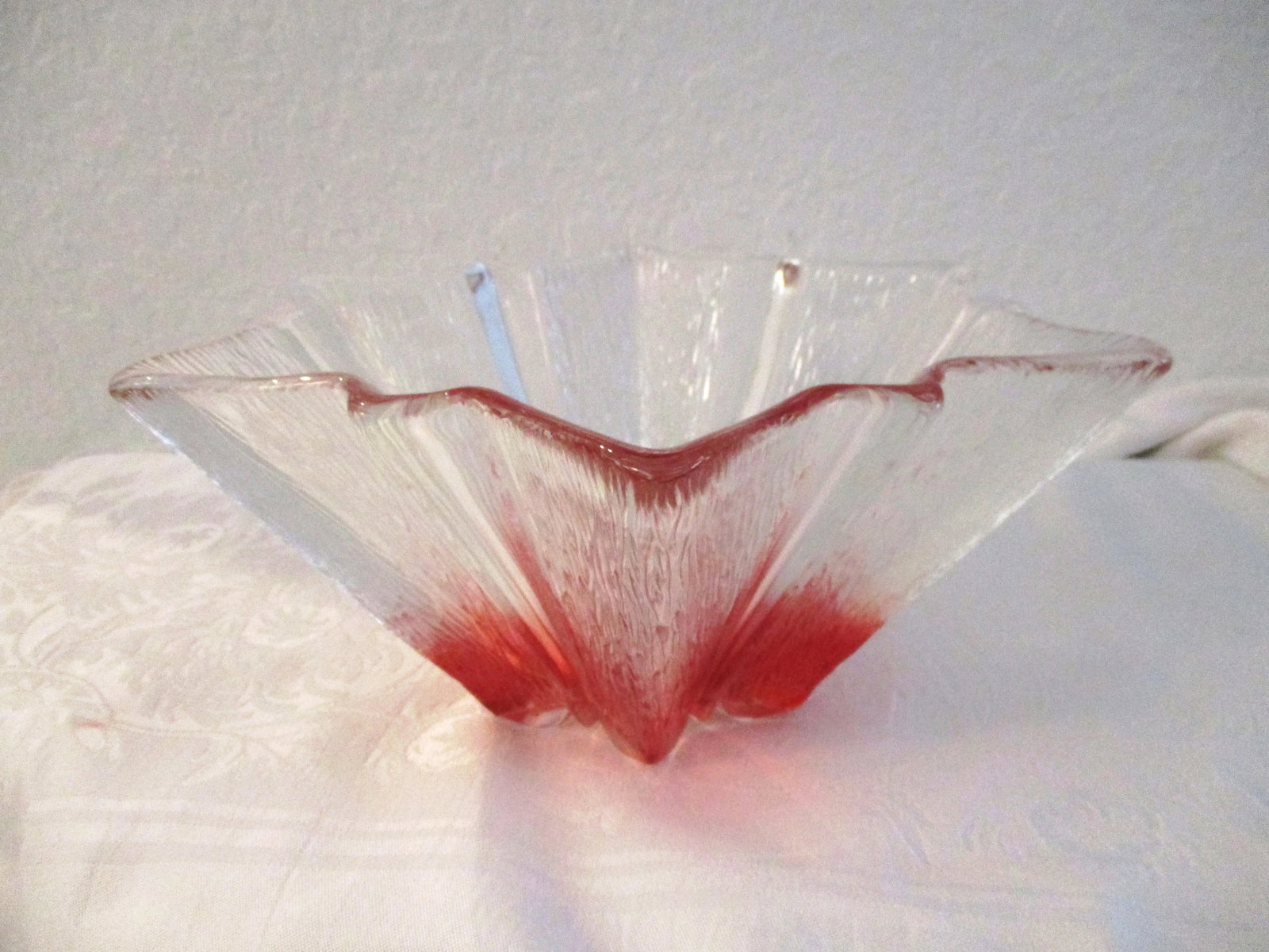 Mid-Century Pink & Clear Modern Decorative Glass Bowl - 5