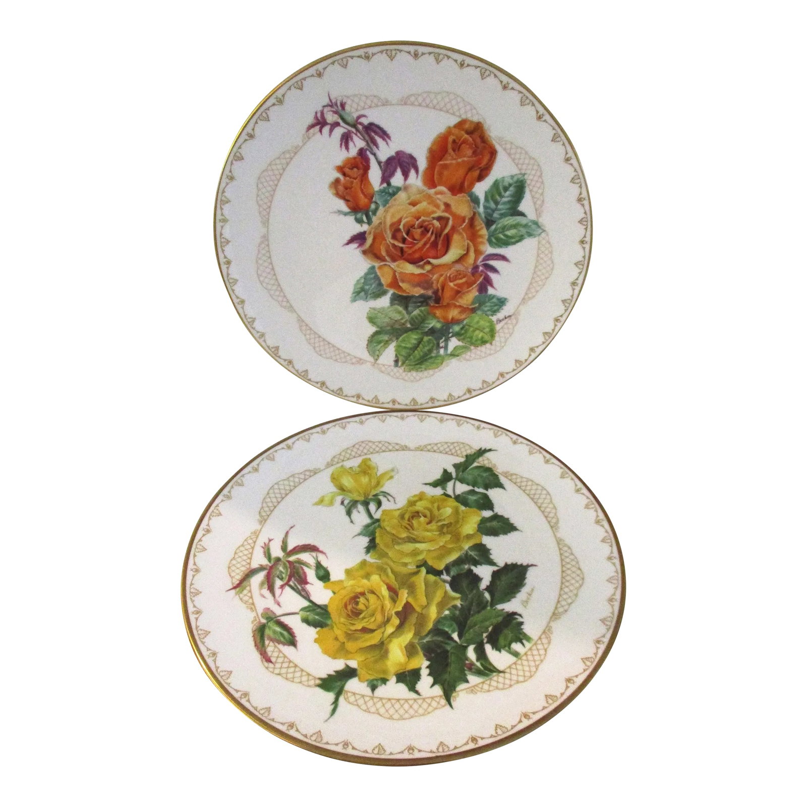 1980s Edward Marshall Boehm Porcelain Roses Plates, a Pair (1 of 10)
