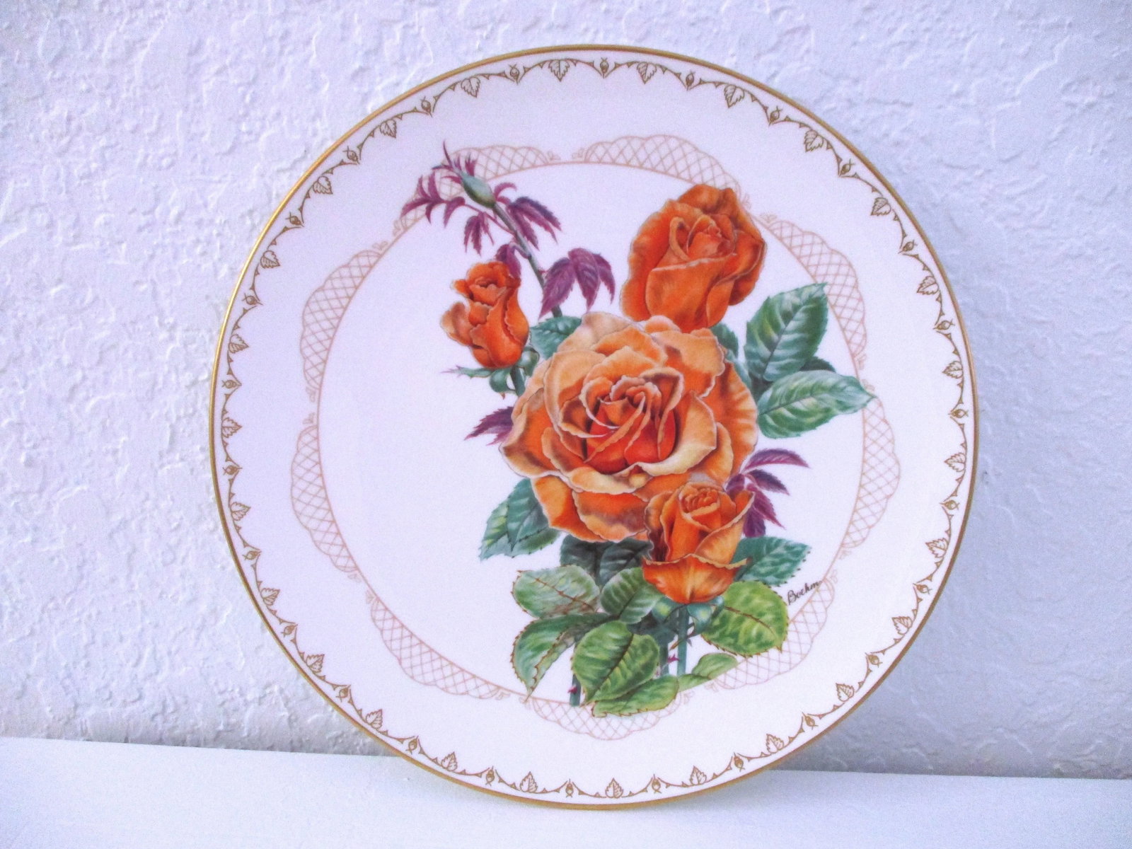 1980s Edward Marshall Boehm Porcelain Roses Plates, a Pair - 7