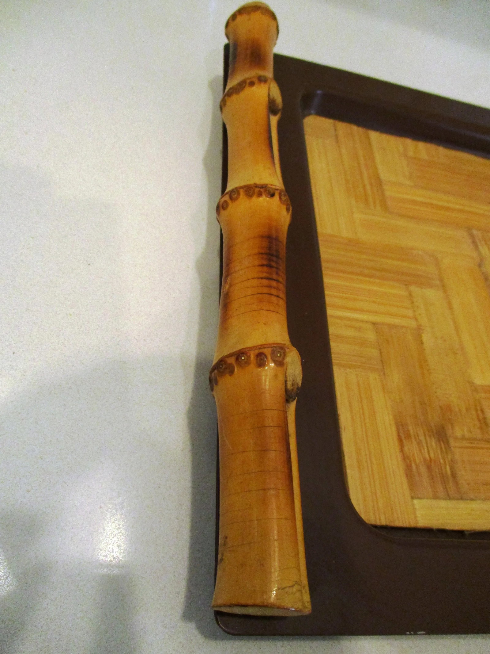 Mid-Century Bamboo Handled Metal Tray - 3