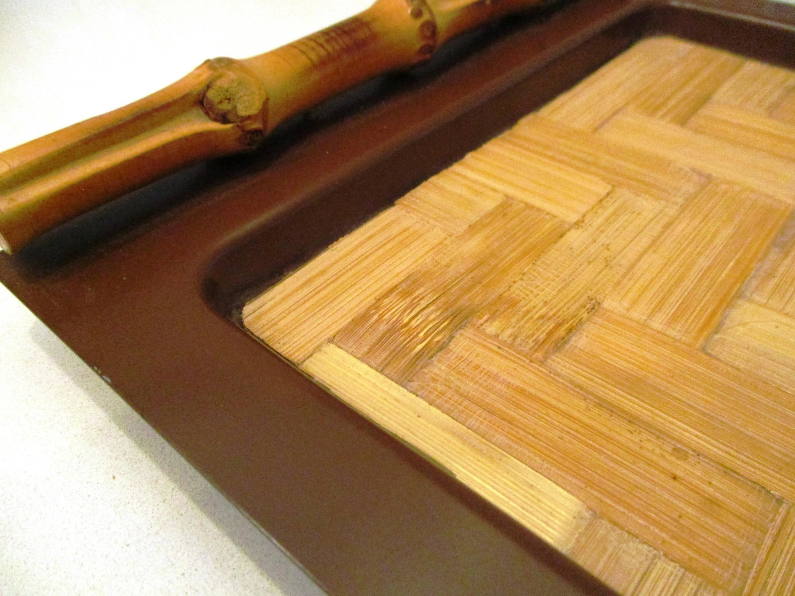 Mid-Century Bamboo Handled Metal Tray - 4