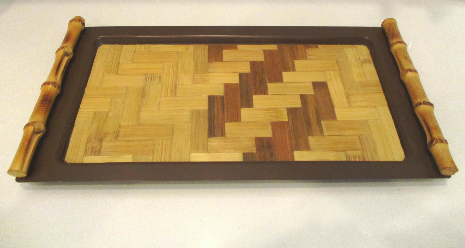 Mid-Century Bamboo Handled Metal Tray - 6