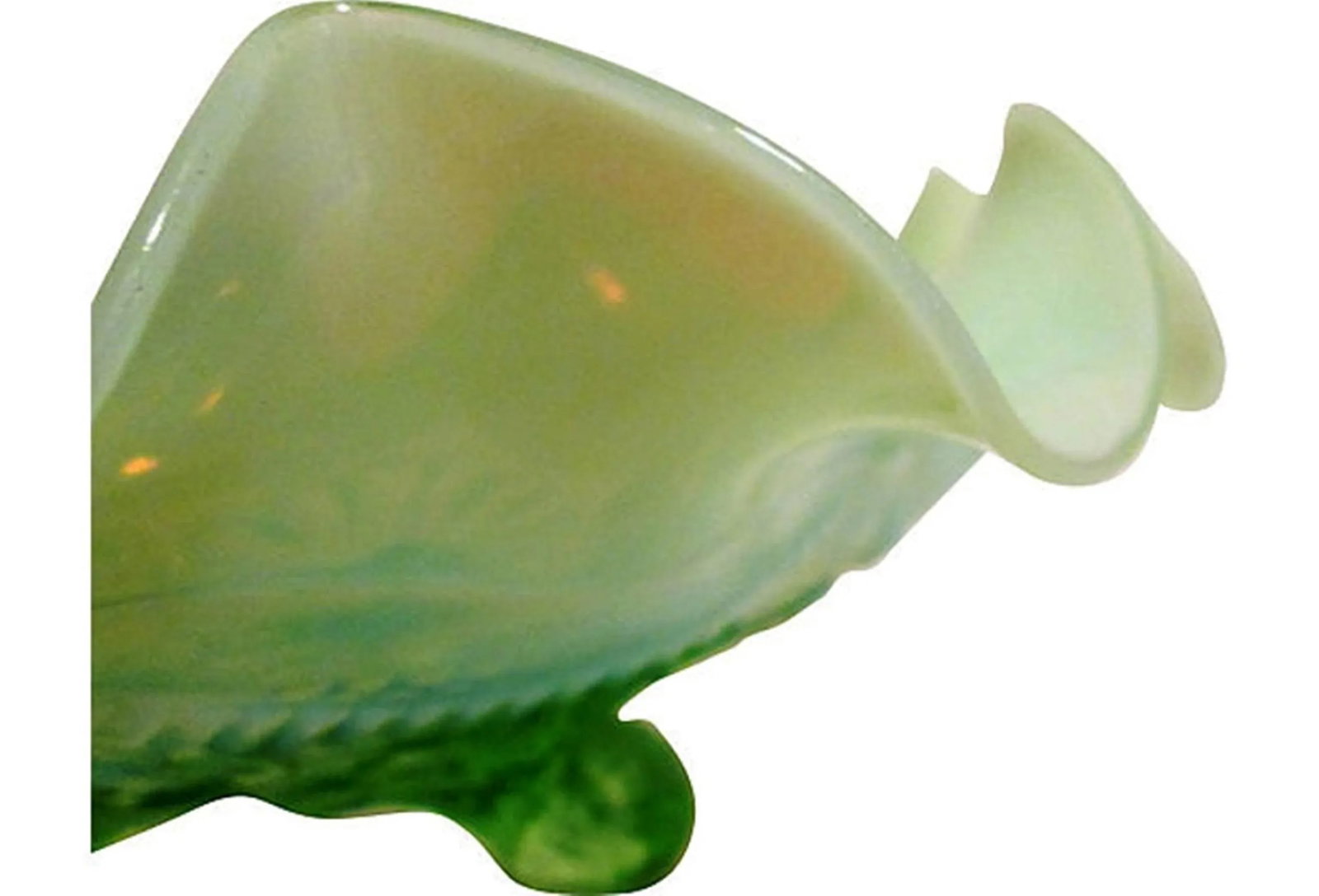 Antique Green Opalescent Ruffled Footed Bowl - 4