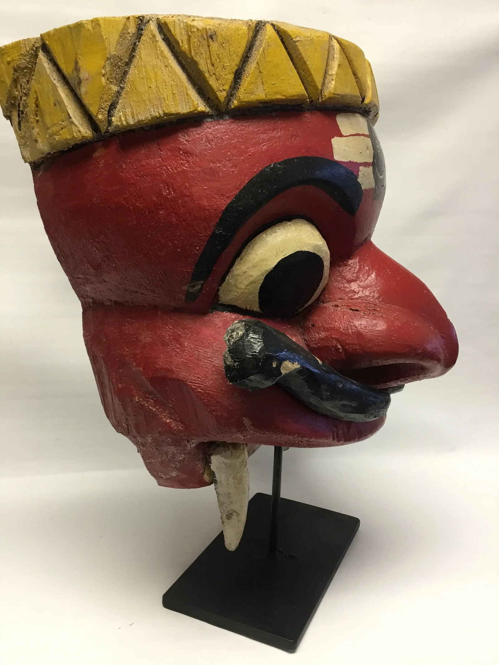 Wooden Mask on Base Red and Yellow - 3