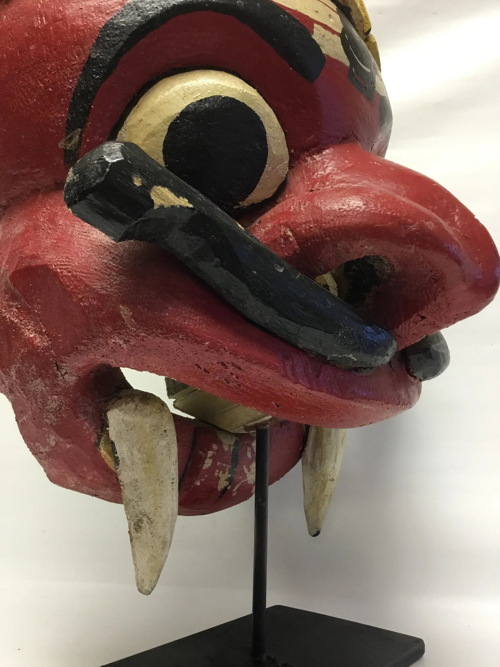 Wooden Mask on Base Red and Yellow - 4