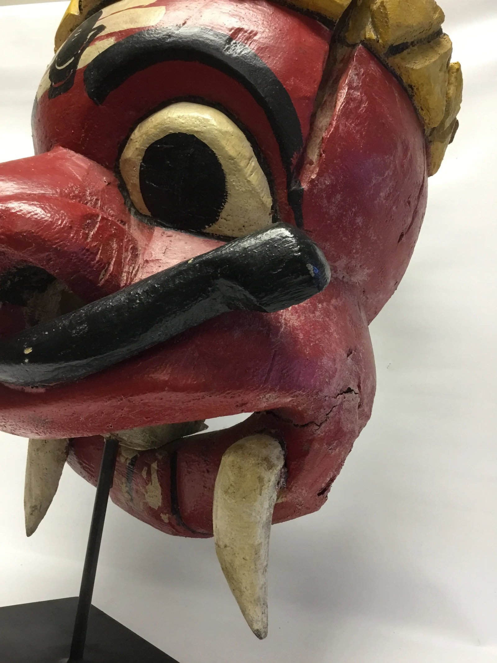 Wooden Mask on Base Red and Yellow - 5