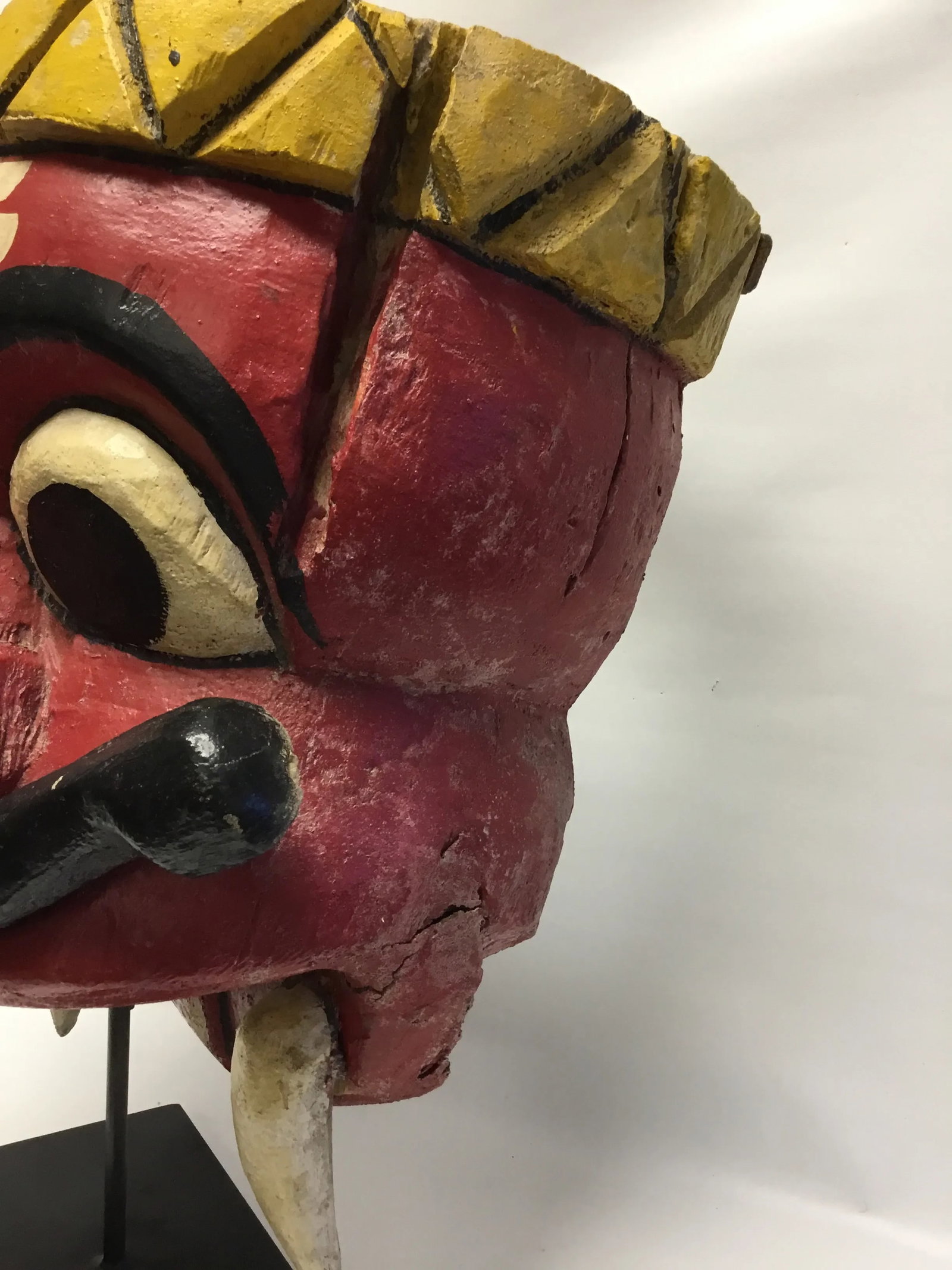 Wooden Mask on Base Red and Yellow - 6