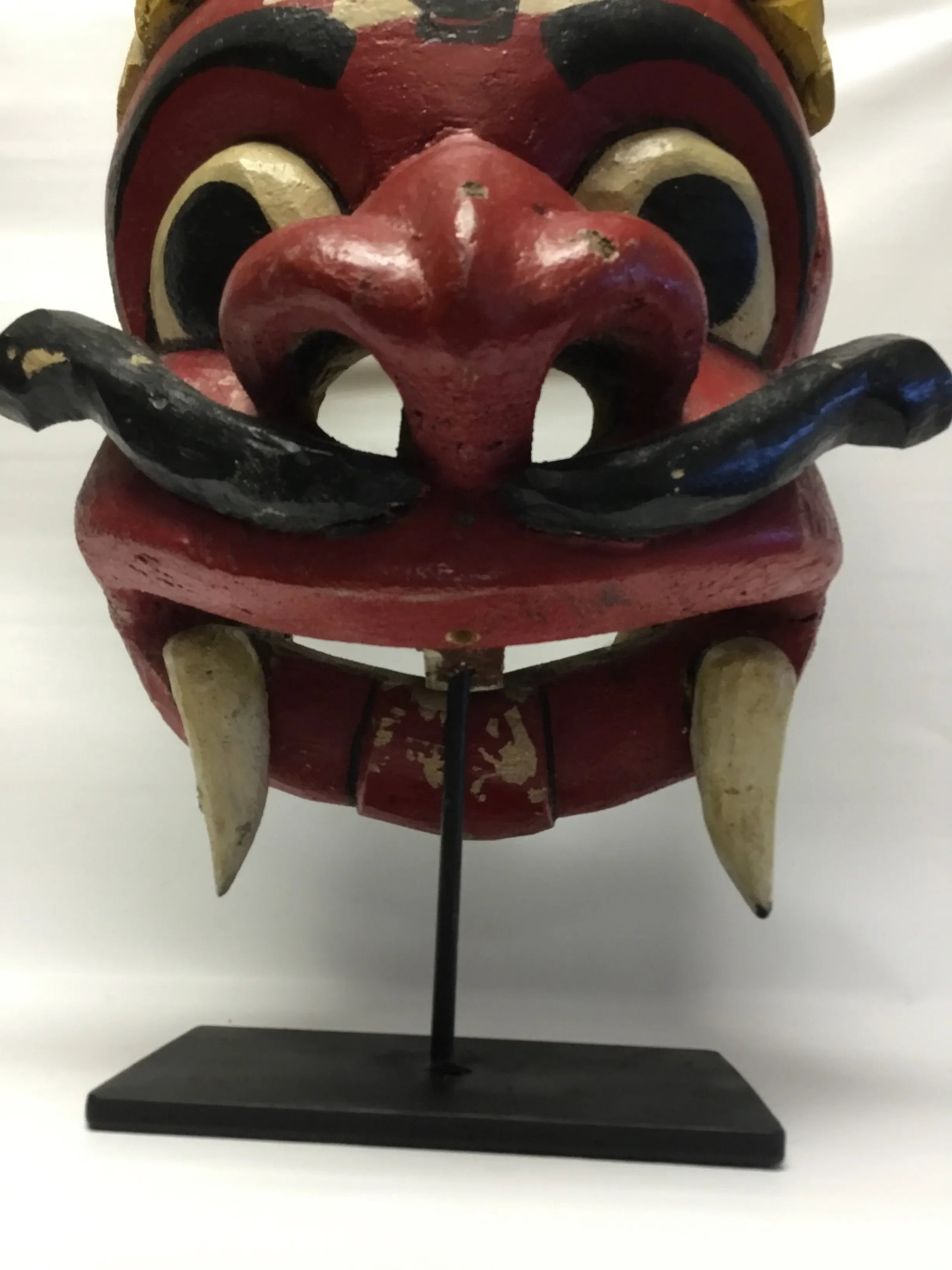 Wooden Mask on Base Red and Yellow - 7