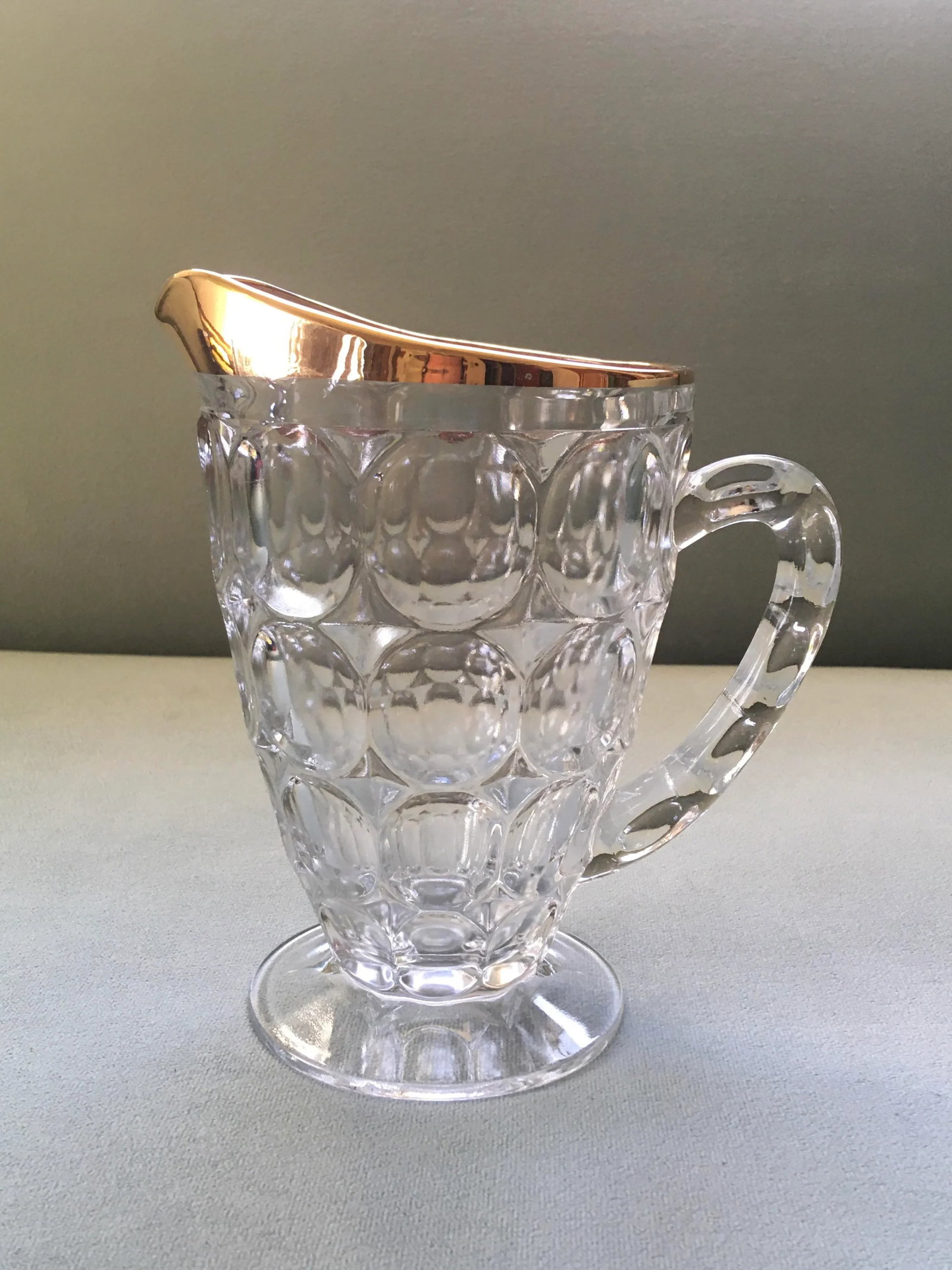 Vintage Jeanette Thumbprint Gold Trimmed Glass Iced Tea Set- 6 Pieces - 10