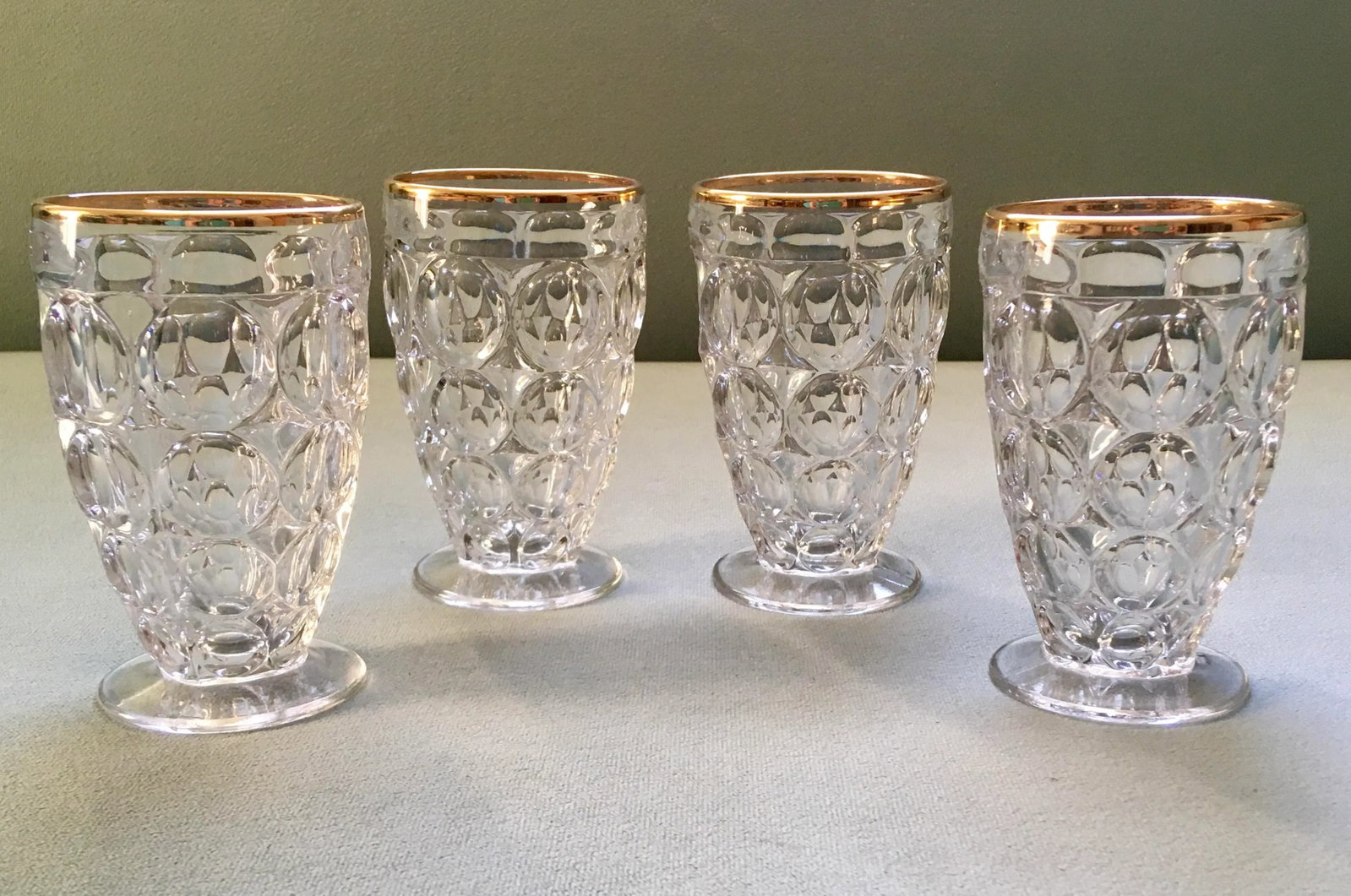 Vintage Jeanette Thumbprint Gold Trimmed Glass Iced Tea Set- 6 Pieces - 3