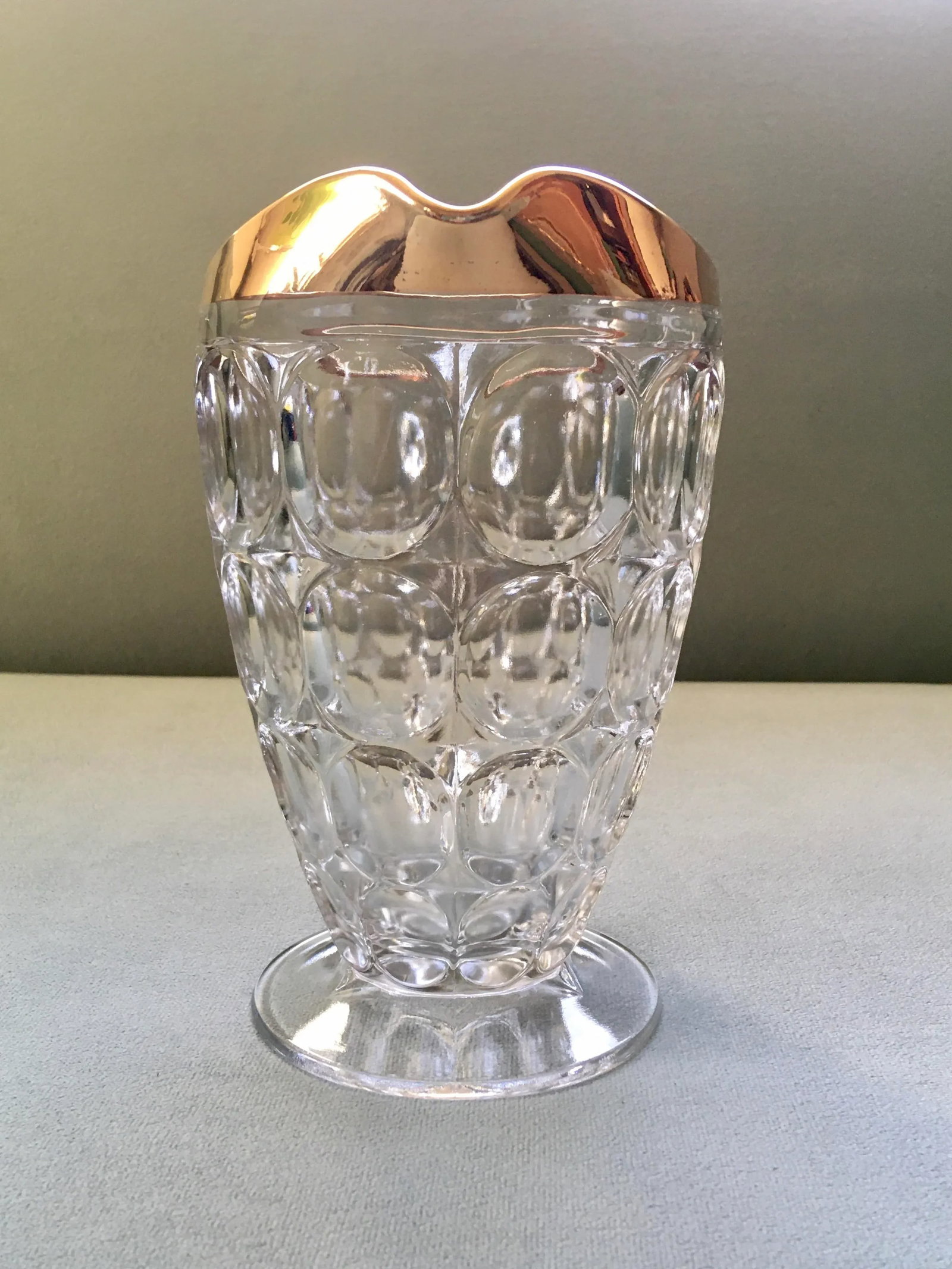 Vintage Jeanette Thumbprint Gold Trimmed Glass Iced Tea Set- 6 Pieces - 9