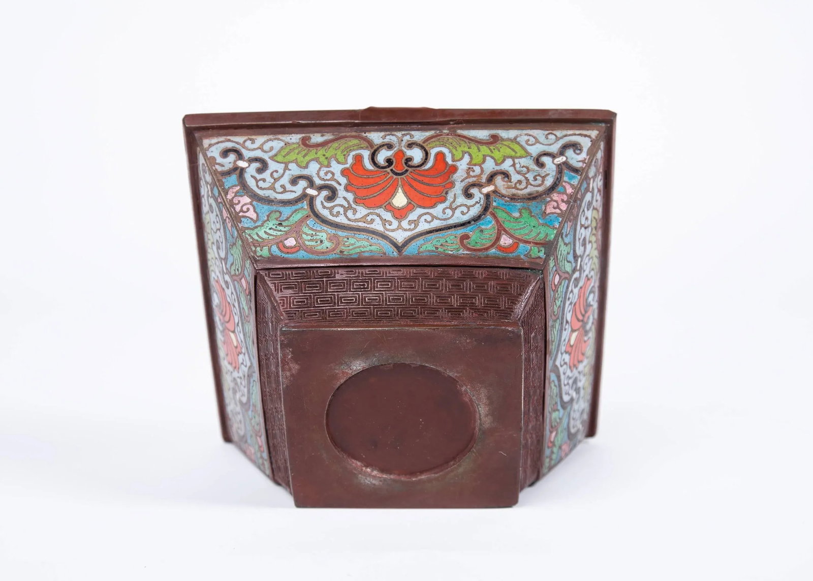 Early 20th Century Japanese Champleve Cloisonne Copper Square Jardiniere - 2