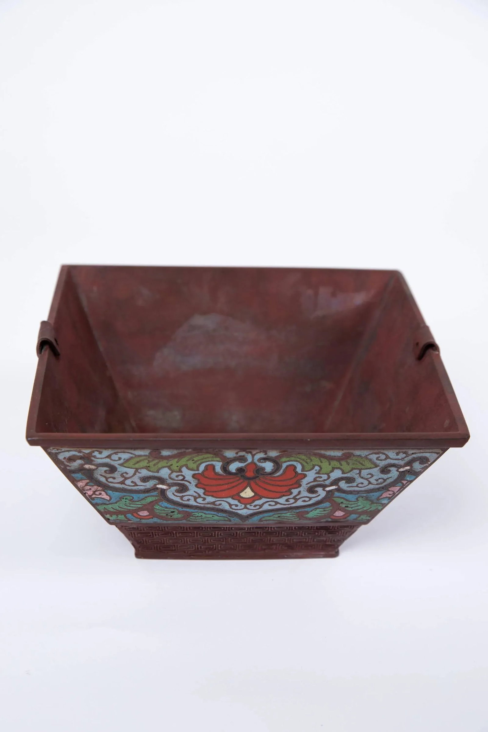 Early 20th Century Japanese Champleve Cloisonne Copper Square Jardiniere - 3