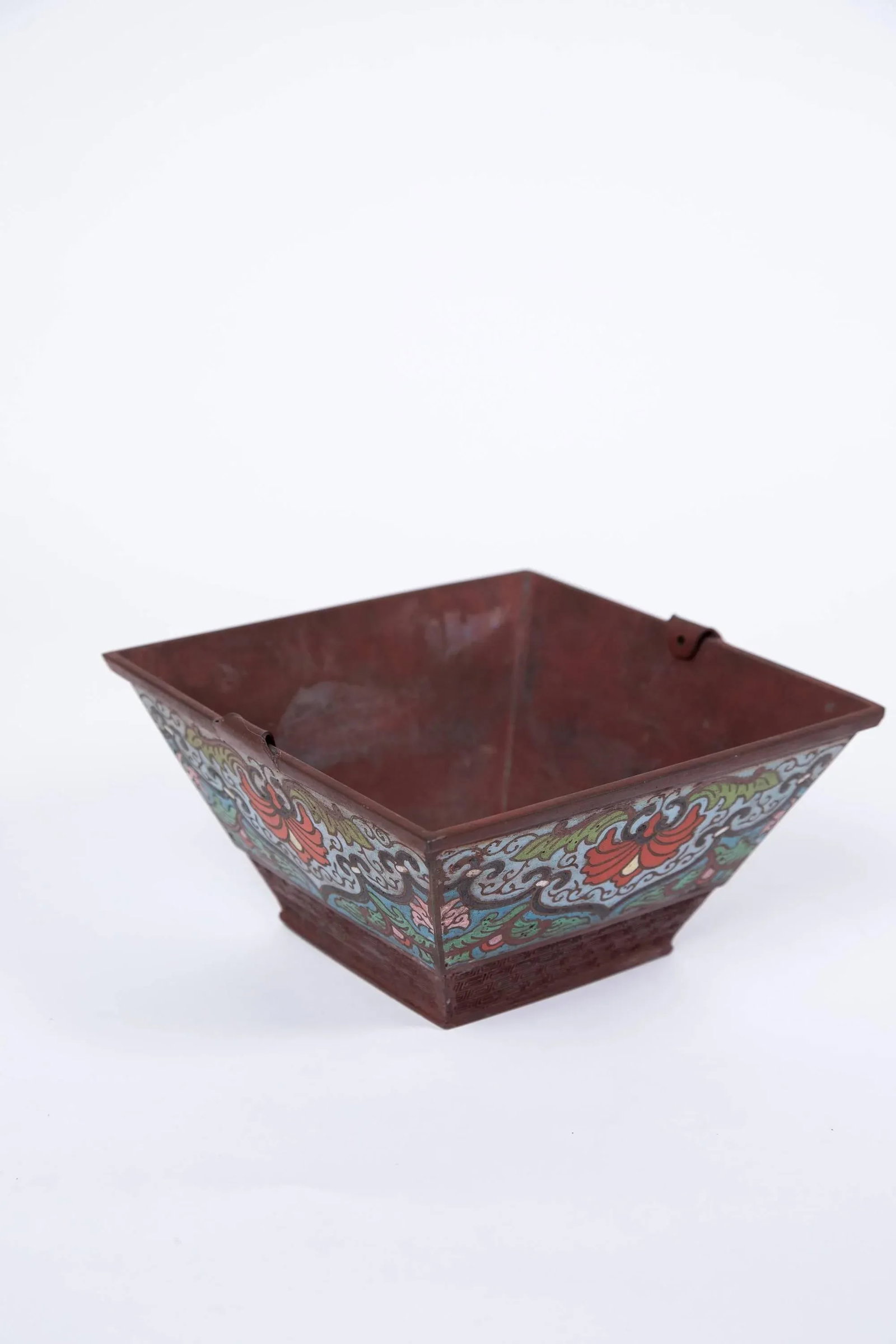 Early 20th Century Japanese Champleve Cloisonne Copper Square Jardiniere - 4