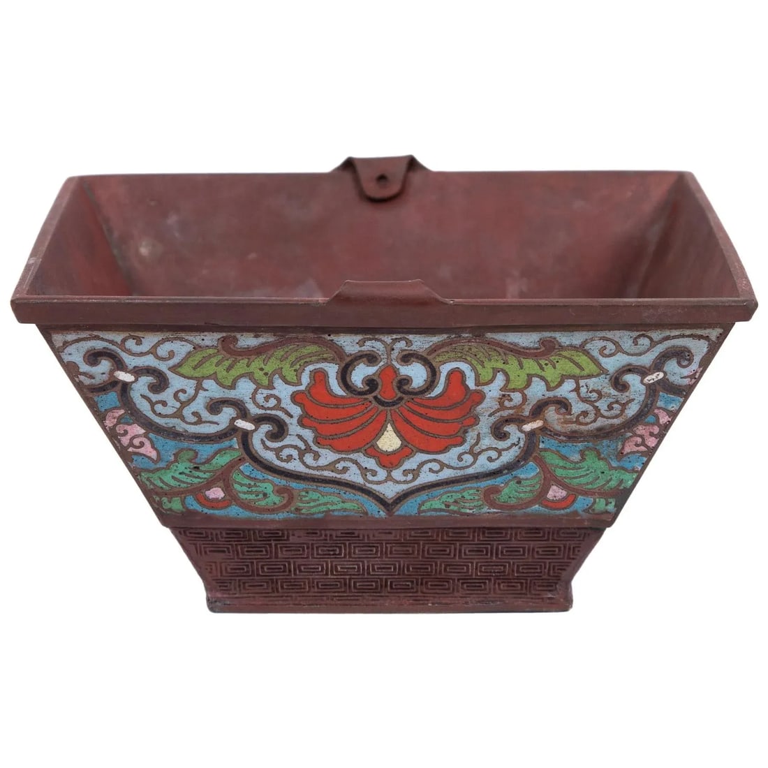 Early 20th Century Japanese Champleve Cloisonne Copper Square Jardiniere - 6