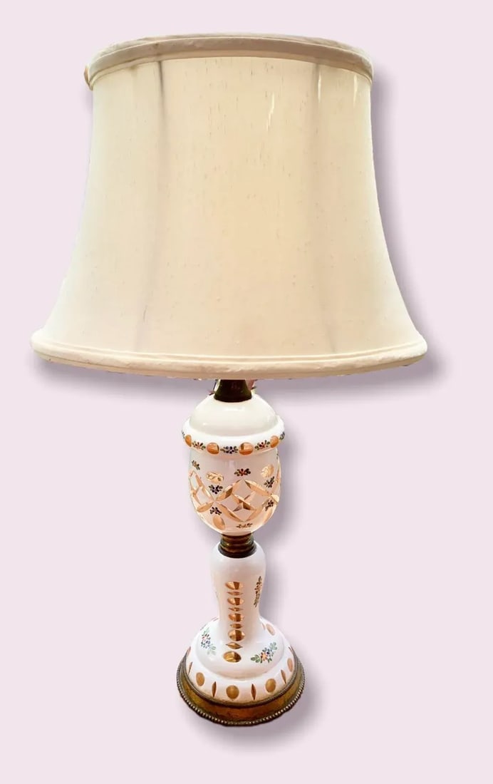 1920s Czechoslovakian Cut to Clear Cased Glass Table Lamp - 8