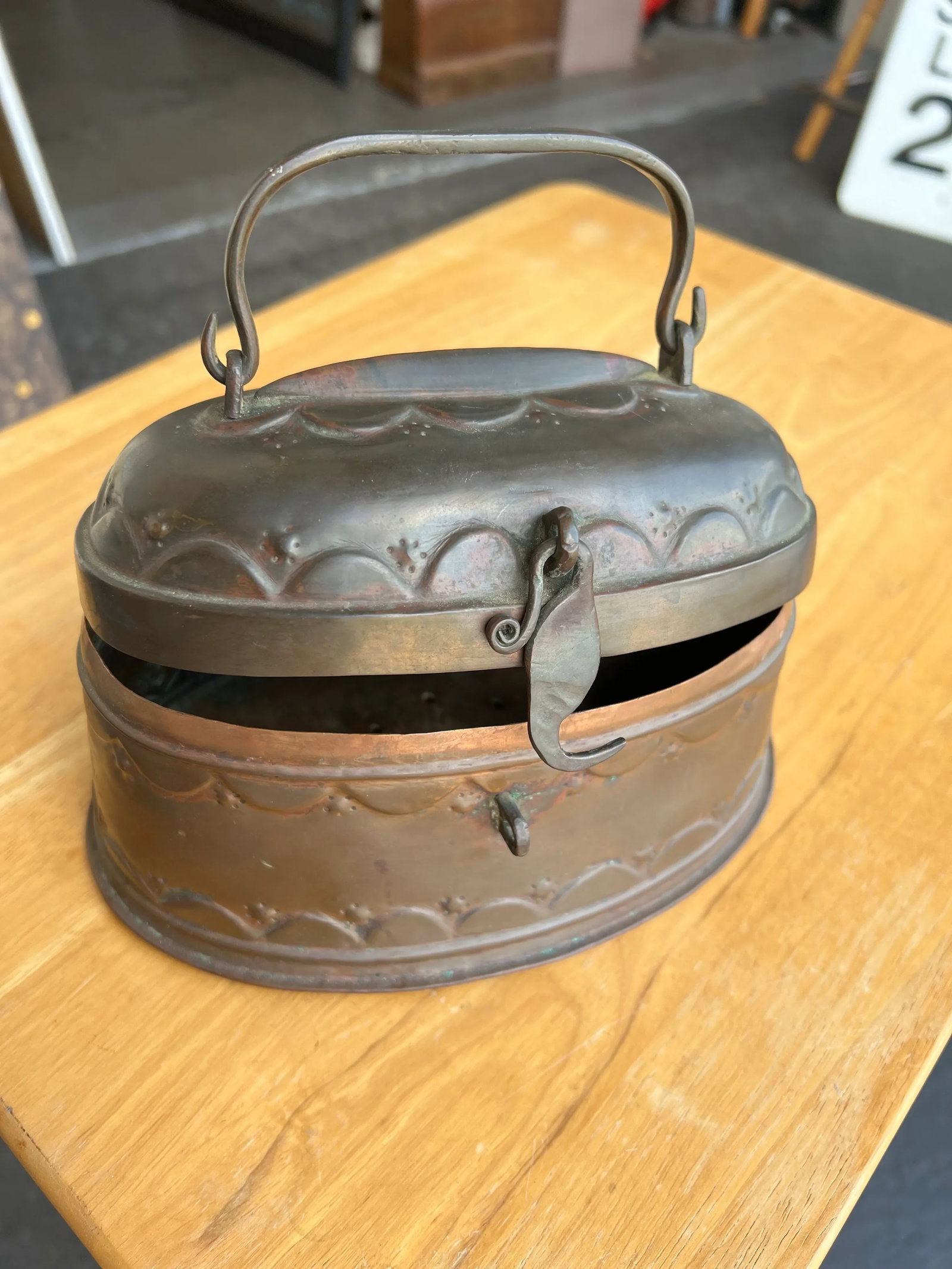 Vintage Copper Turkish Soap Box With Handle - 6