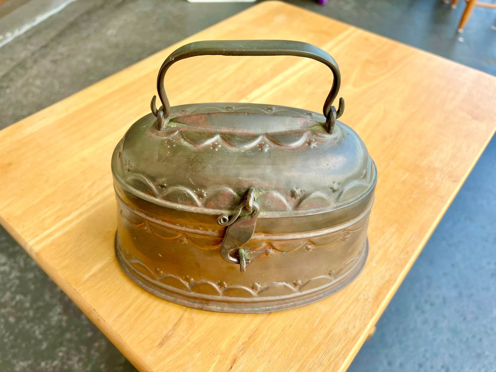 Vintage Copper Turkish Soap Box With Handle - 9