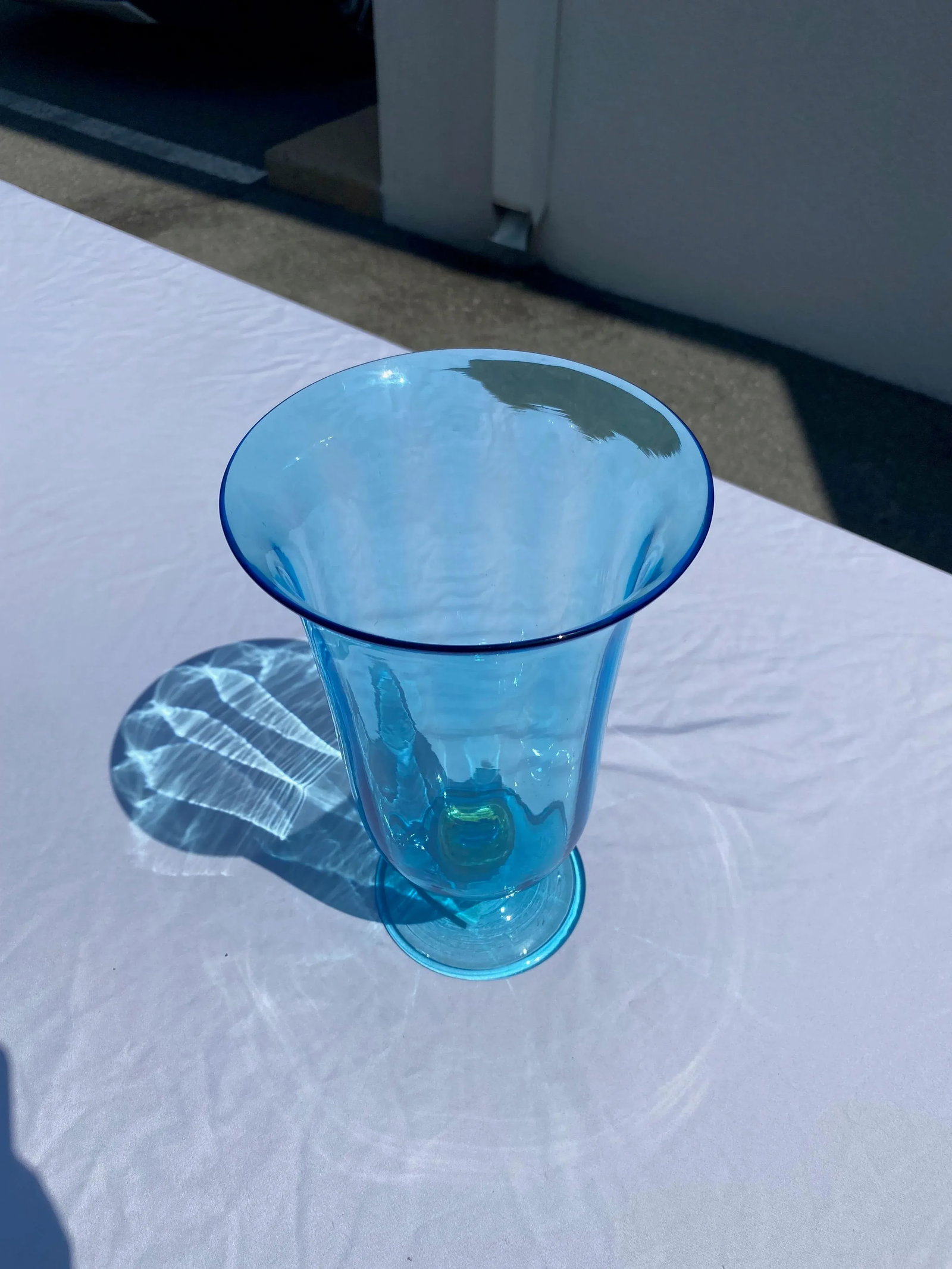 Vintage Mid 20th Century Aqua Glass Footed Vase - 4