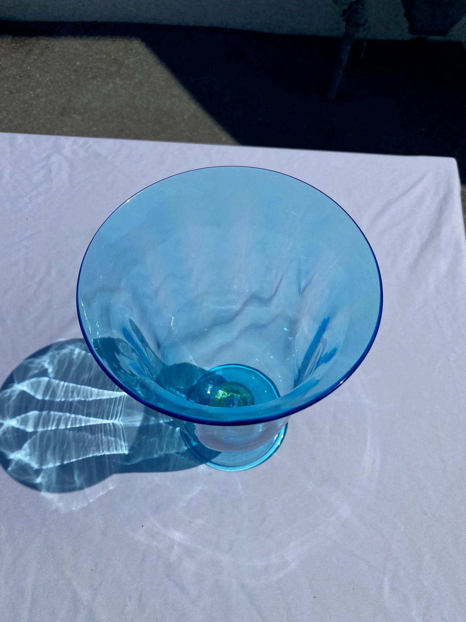 Vintage Mid 20th Century Aqua Glass Footed Vase - 5