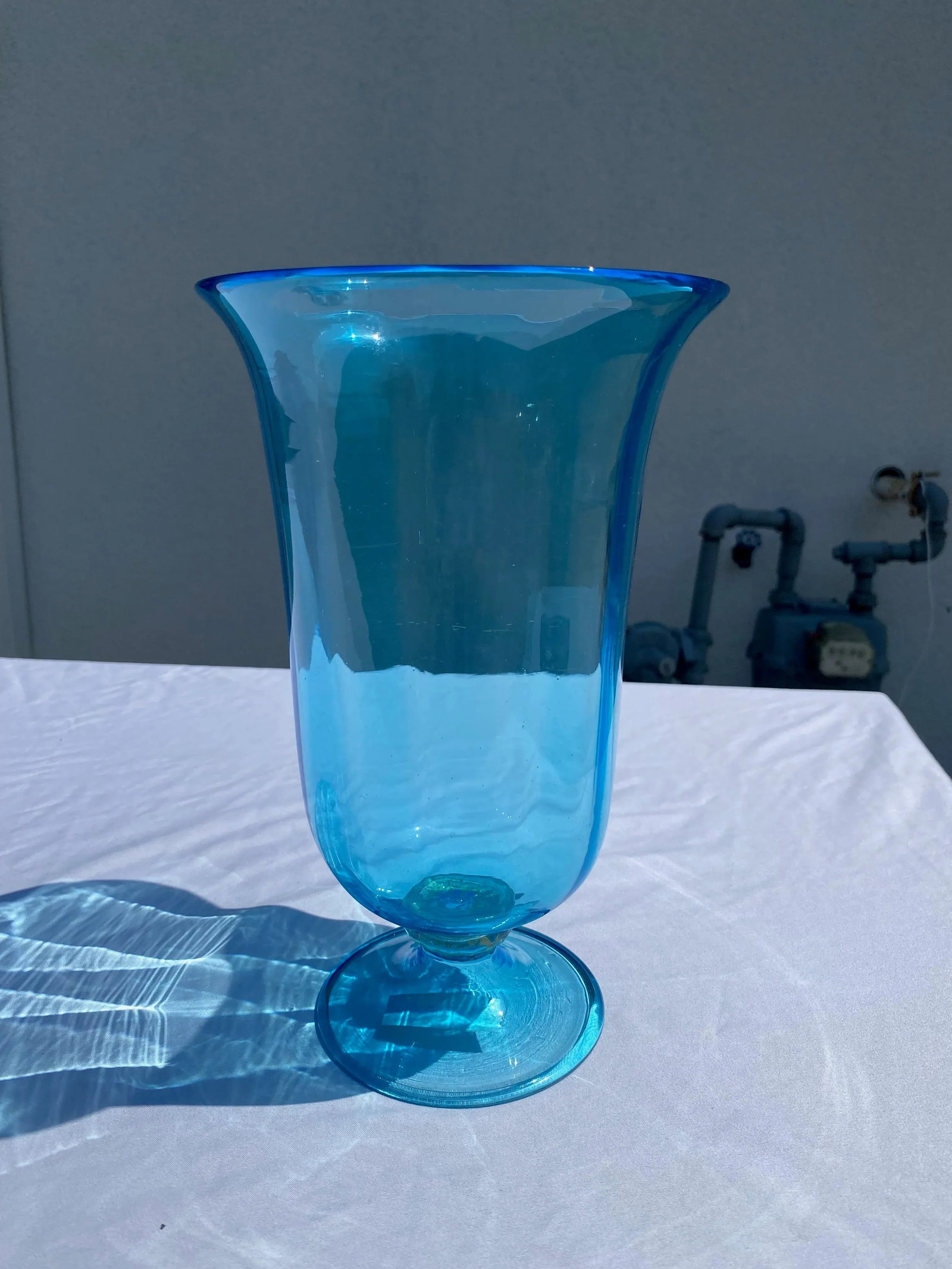 Vintage Mid 20th Century Aqua Glass Footed Vase - 6