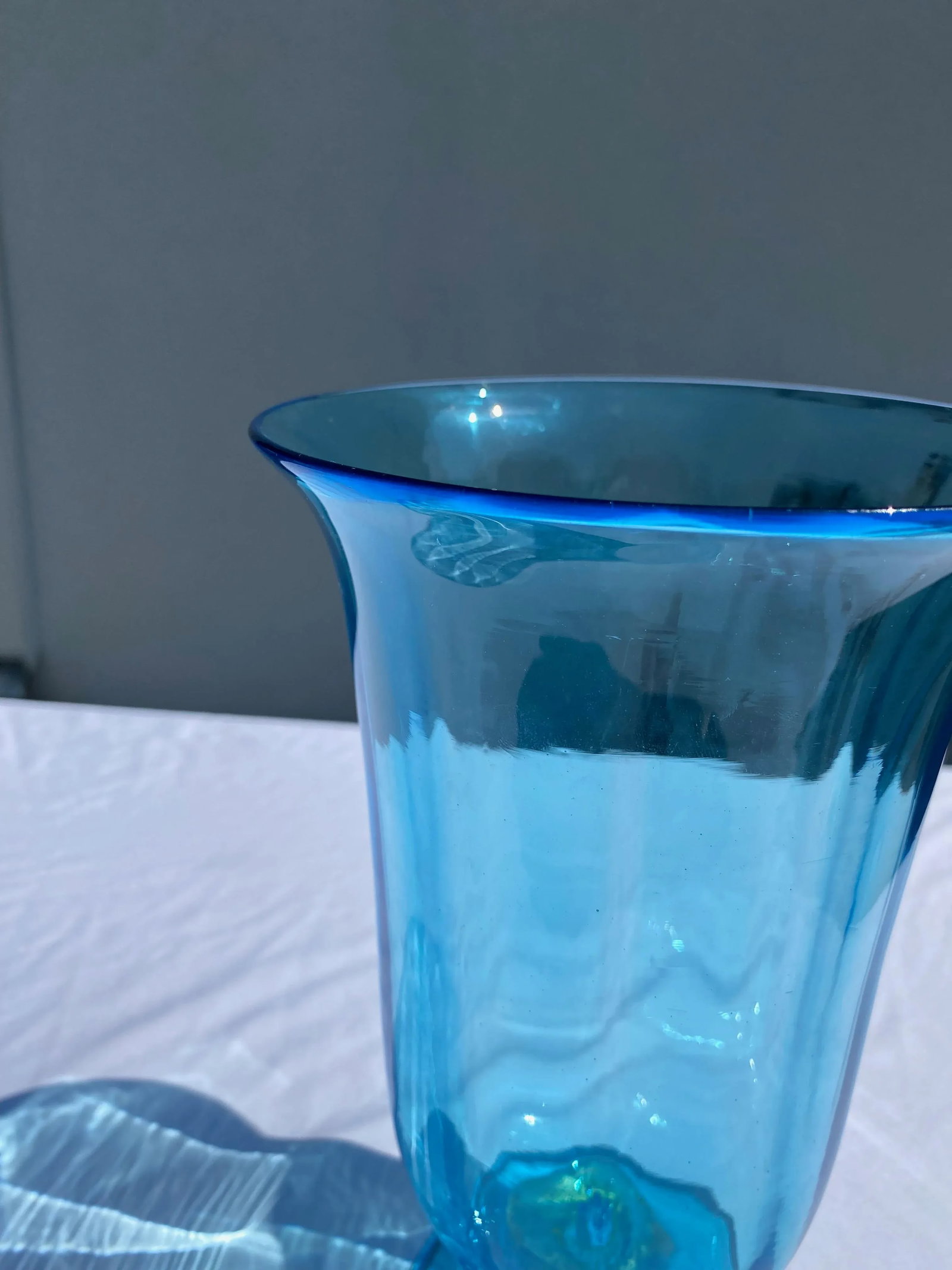Vintage Mid 20th Century Aqua Glass Footed Vase - 7