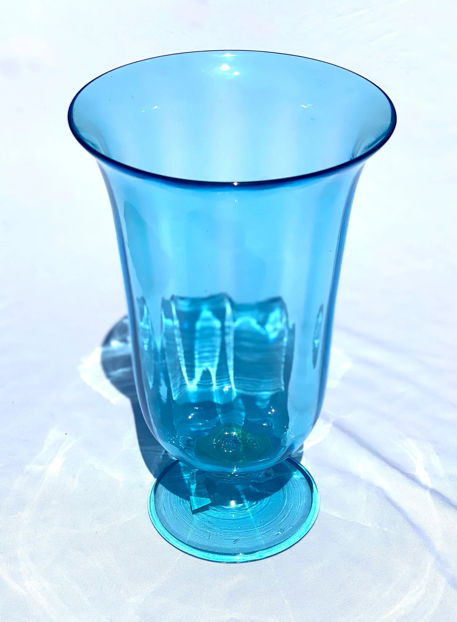 Vintage Mid 20th Century Aqua Glass Footed Vase - 8