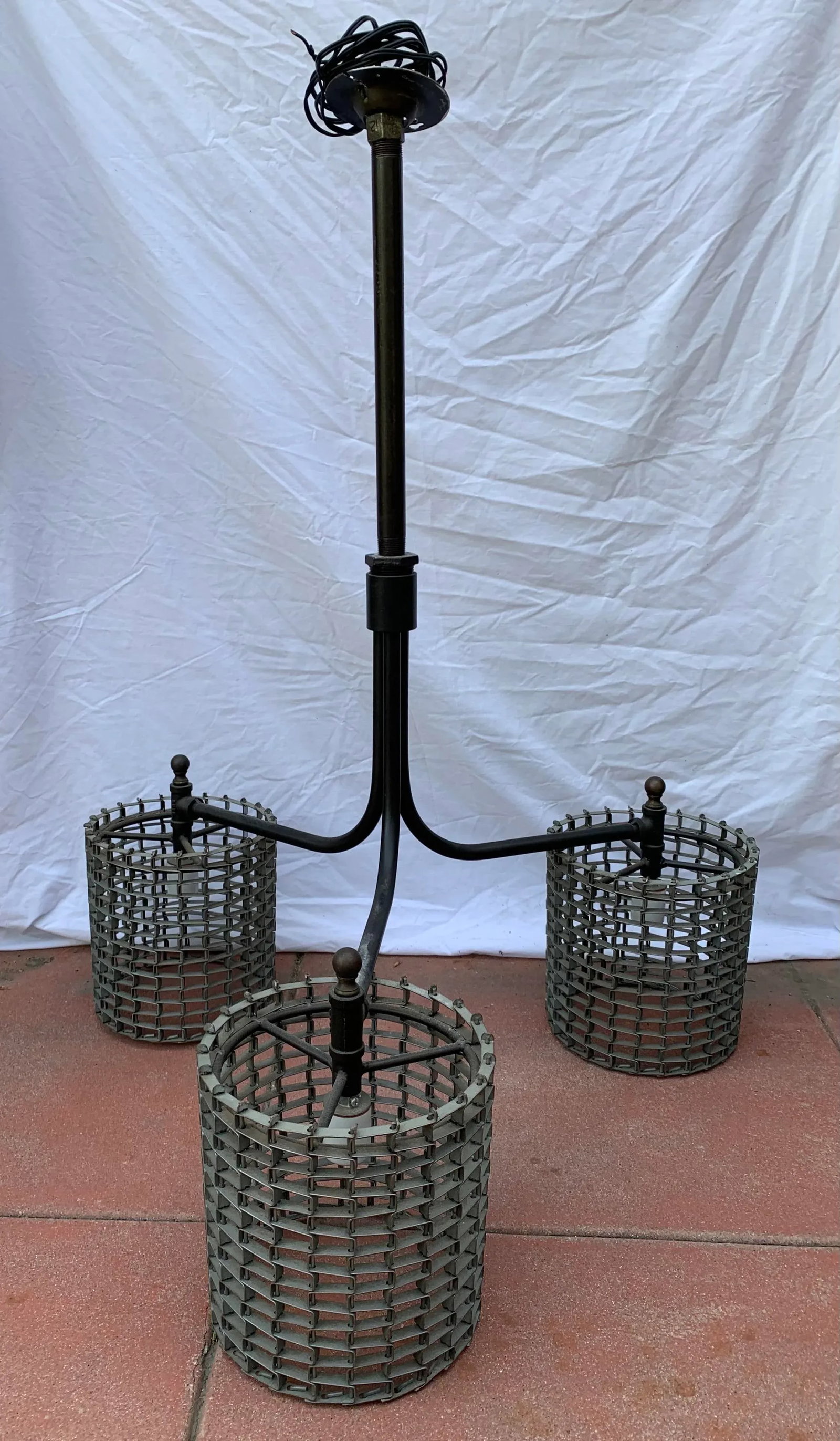 Vintage Late 20th Century Metal 3 Light Chandelier - 2