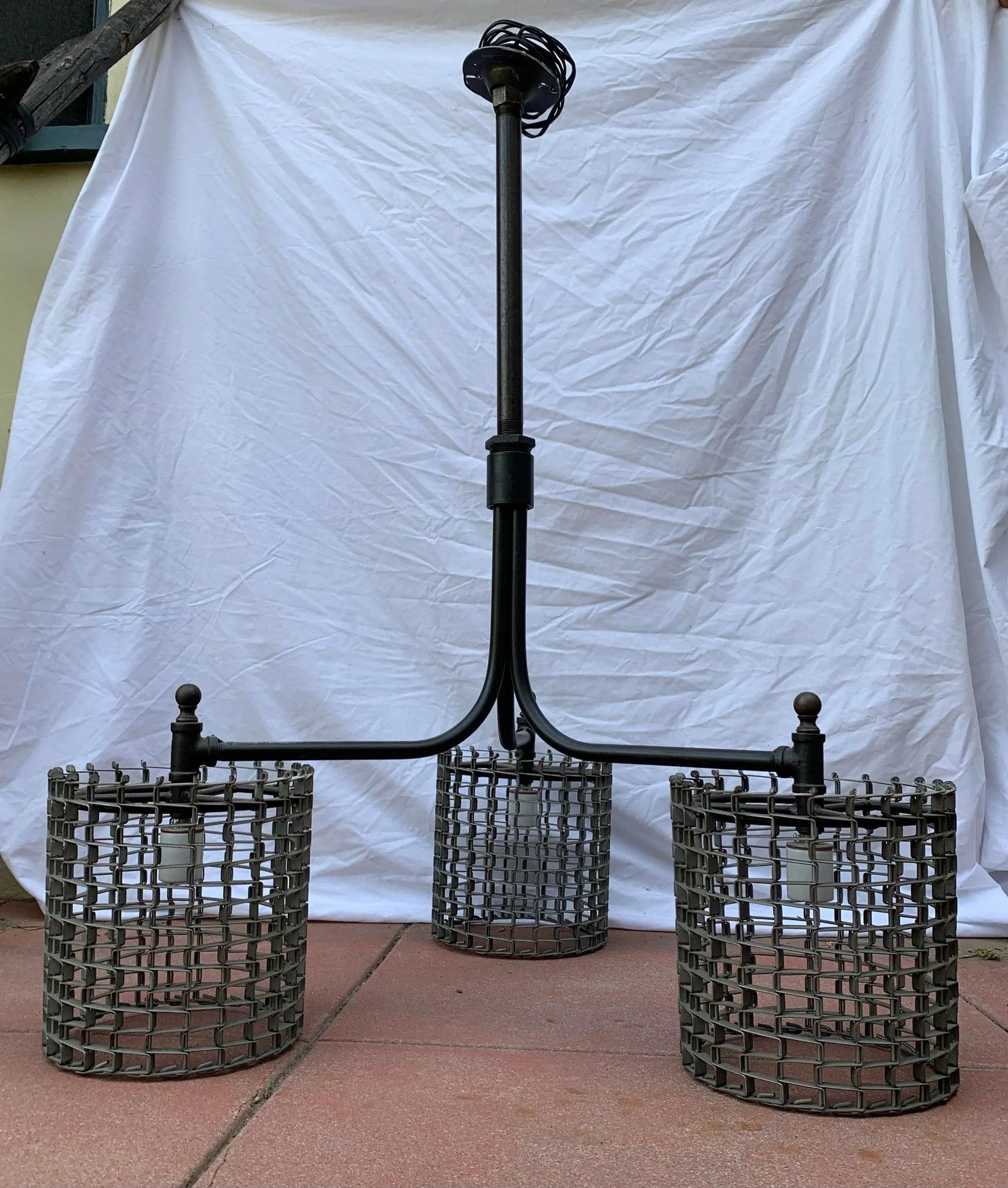 Vintage Late 20th Century Metal 3 Light Chandelier - 3