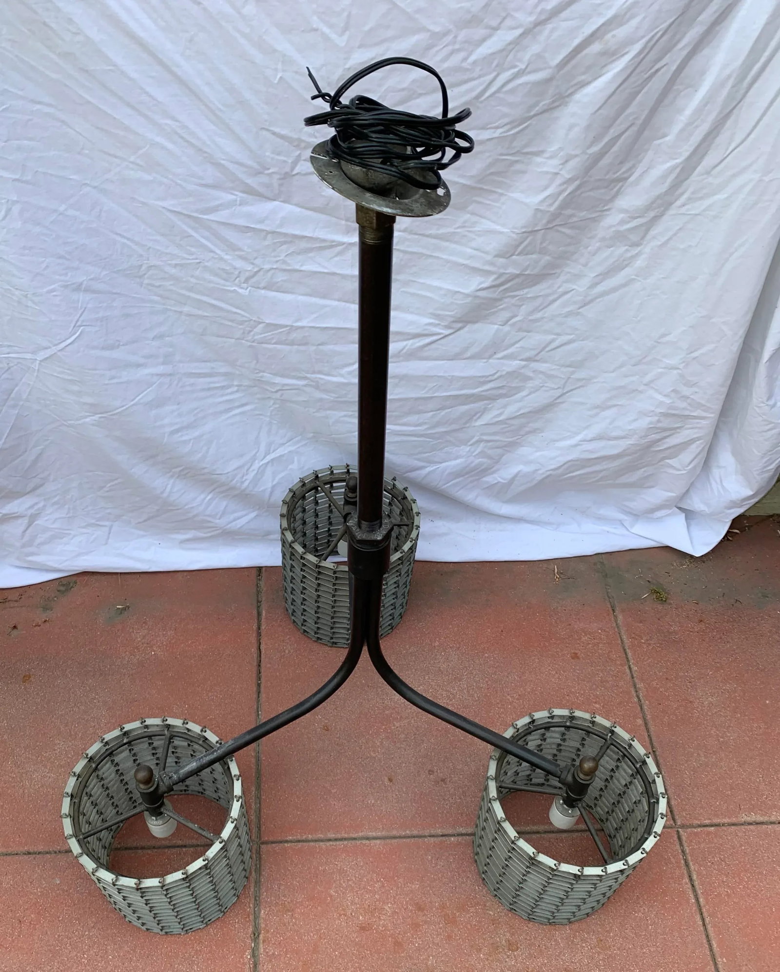 Vintage Late 20th Century Metal 3 Light Chandelier - 4