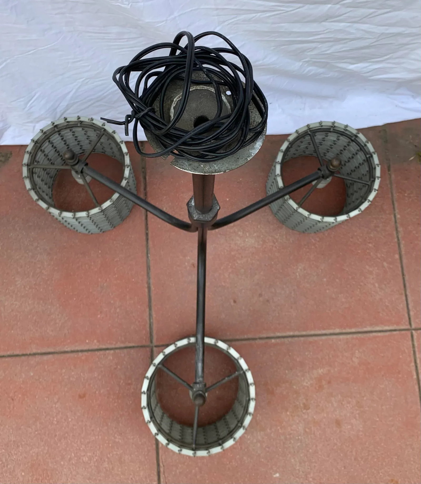 Vintage Late 20th Century Metal 3 Light Chandelier - 5