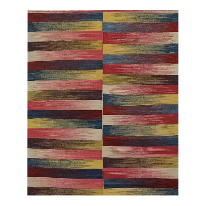 Handwoven Scandinavian Style Kilim Area Rug 5'3'' X 6'4'': ACTUAL SIZE: 5'3'' x 6'4'' PRIMARY COLOR: Multi AGE: New MATERIALS: Wool FOUNDATION: Cotton PRODUCTION: Handwoven, Flat Weave CONDITION: Excellent Condition: Imperfections: No Imperfections Condition 