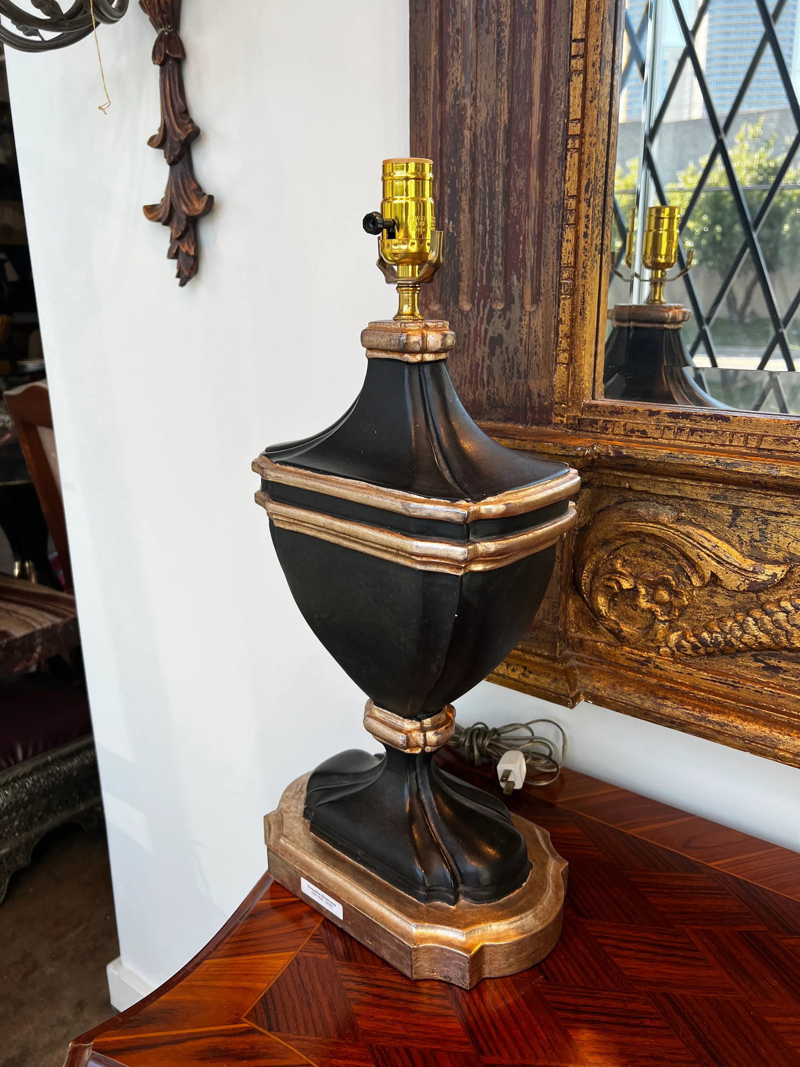 1990s Italian Black and Silver Wash Wooden Table Lamp - 10