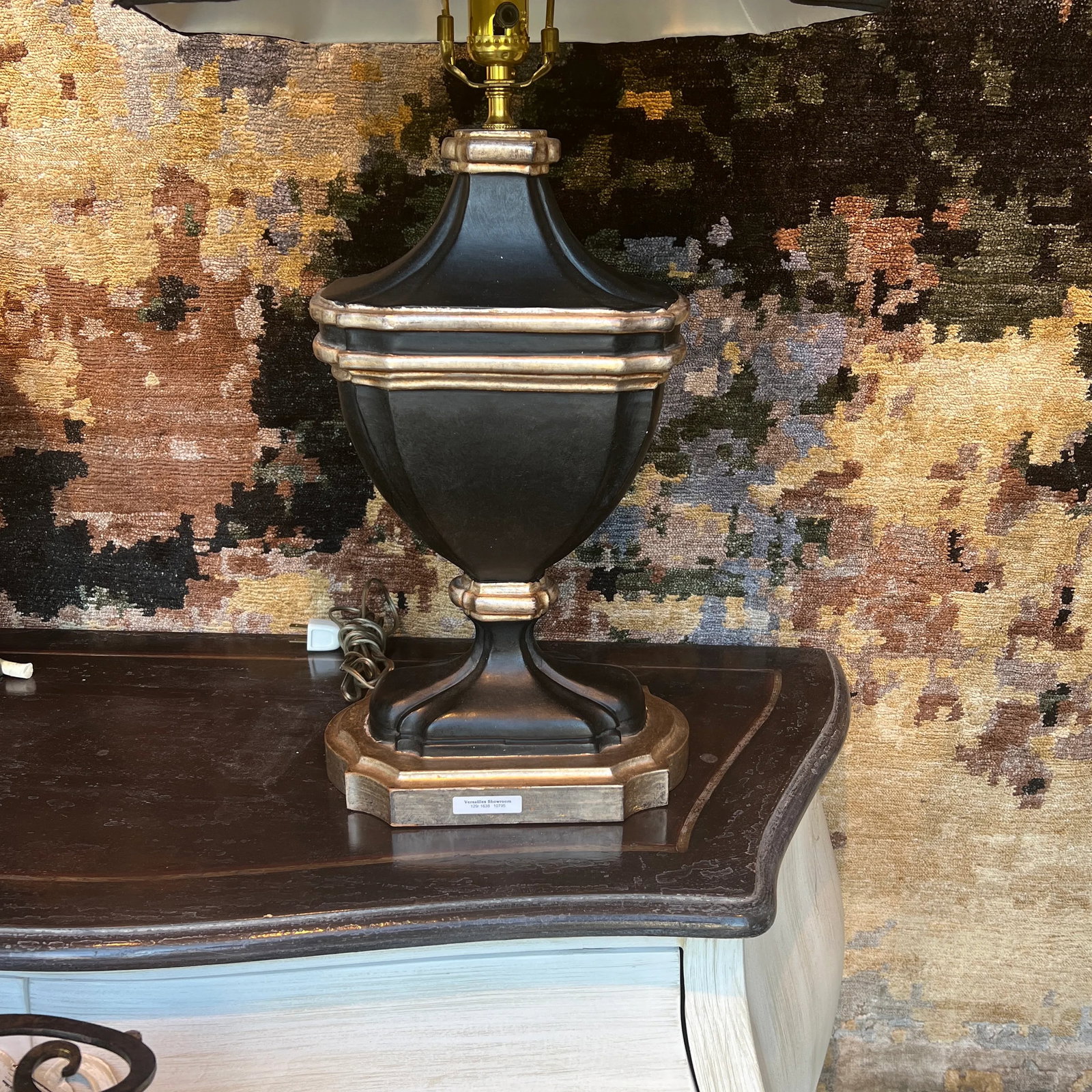 1990s Italian Black and Silver Wash Wooden Table Lamp - 11