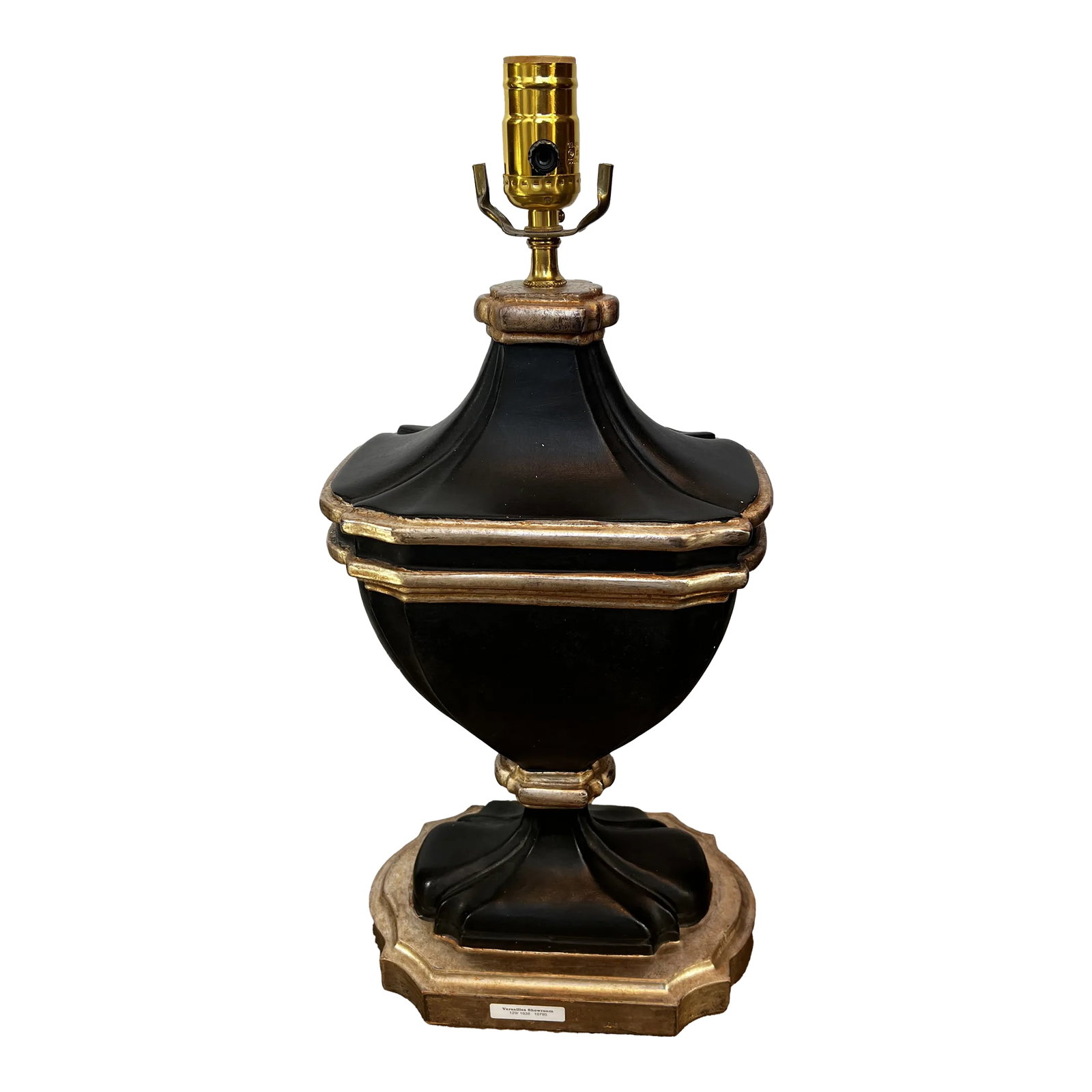 1990s Italian Black and Silver Wash Wooden Table Lamp: Italian Black and Silver Wash Wooden Table Lamp Condition: Alterations: Original Condition Unaltered Imperfections: Some Imperfections Condition Notes: Excellent condition, never used Materials & 