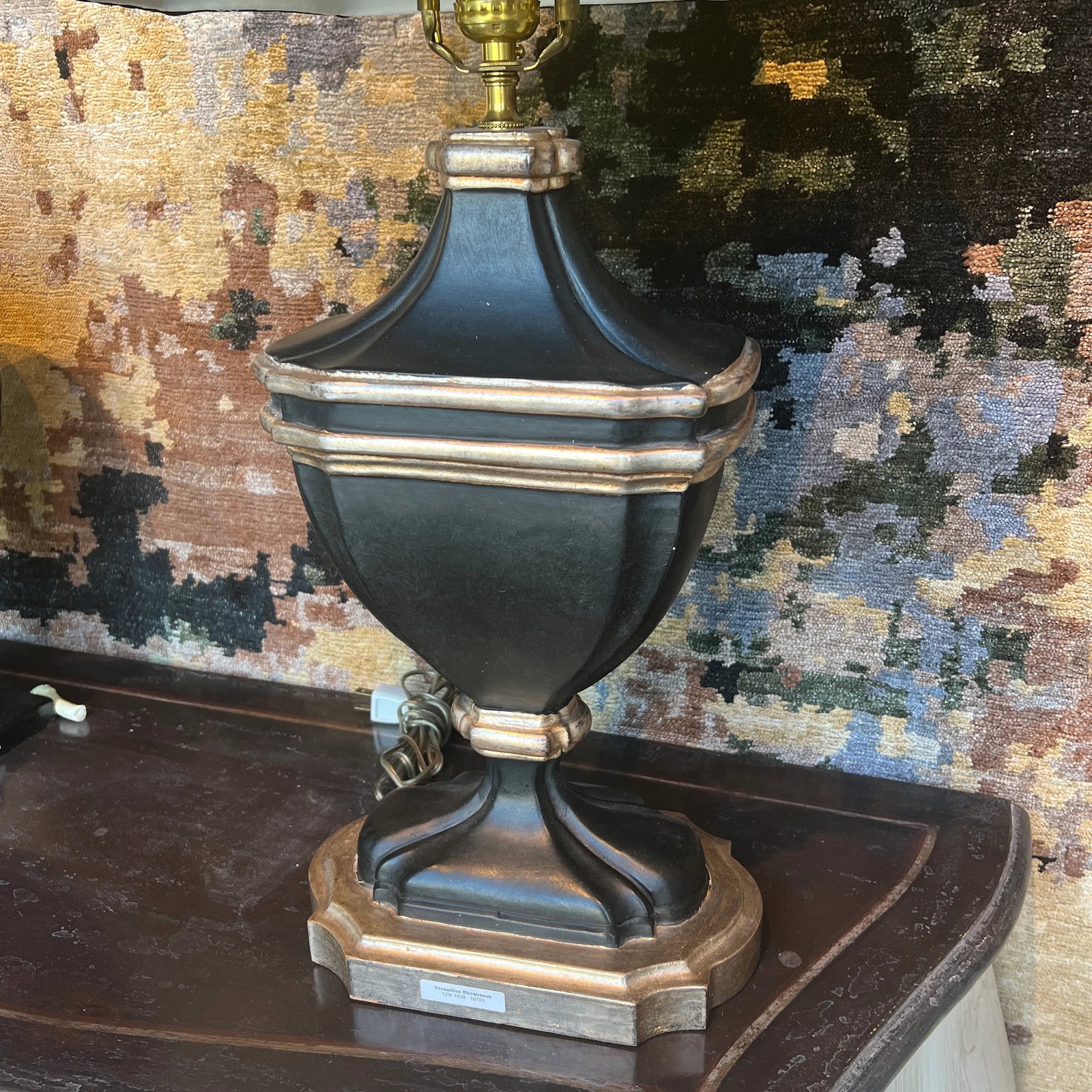 1990s Italian Black and Silver Wash Wooden Table Lamp - 3