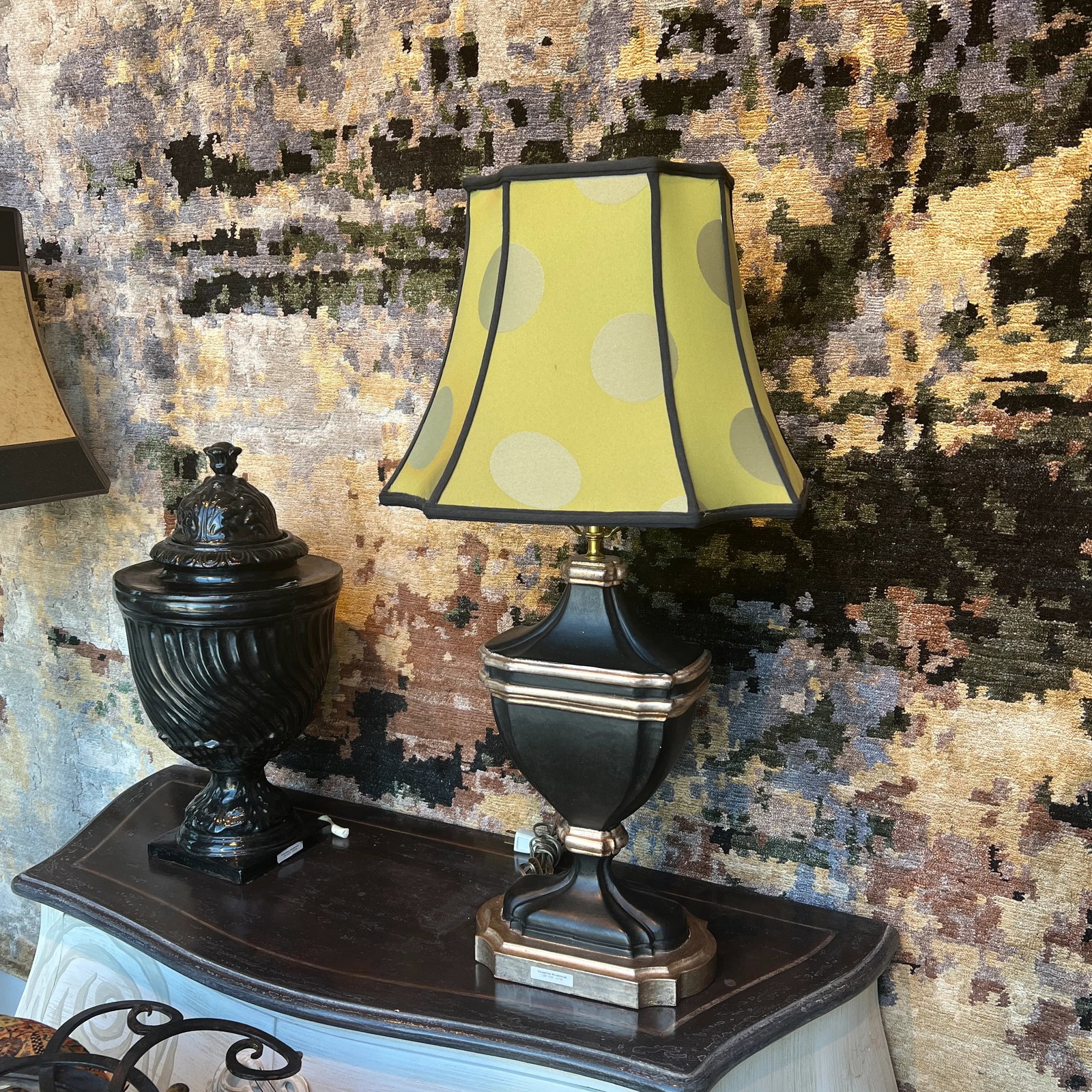 1990s Italian Black and Silver Wash Wooden Table Lamp - 4