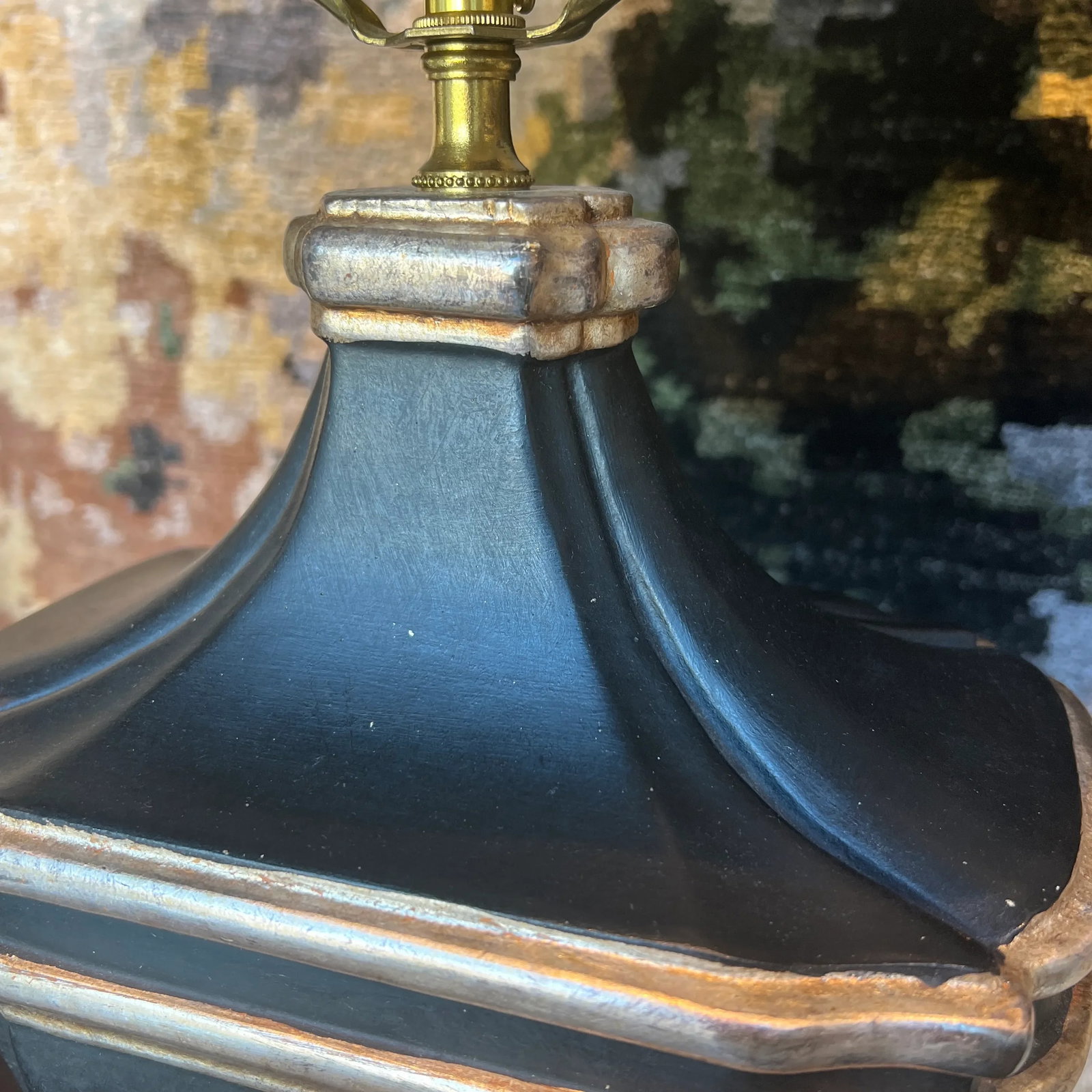 1990s Italian Black and Silver Wash Wooden Table Lamp - 5