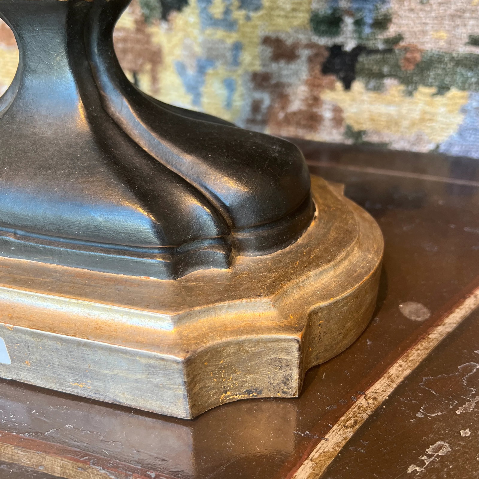 1990s Italian Black and Silver Wash Wooden Table Lamp - 7
