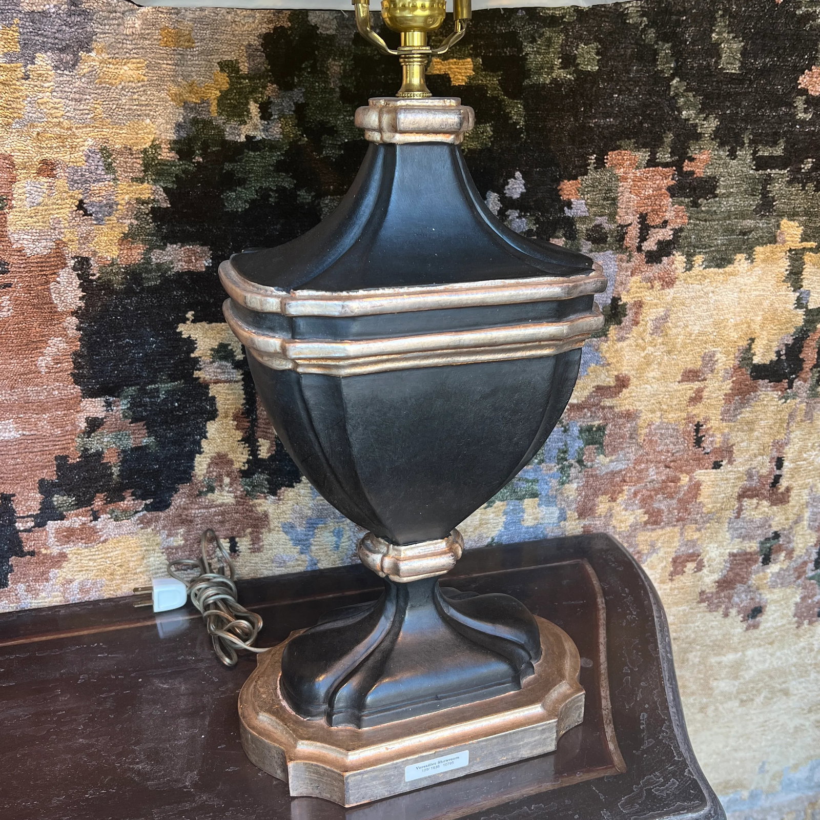 1990s Italian Black and Silver Wash Wooden Table Lamp - 9