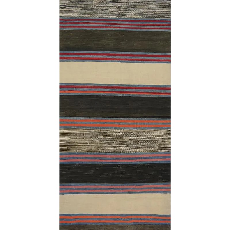 Handwoven Scandinavian Style Kilim Runner Rug 3'4" X 6'9": This remarkable contemporary Scandinavian Style Kilim area rug features a dramatic pop of electrifying colors in a playfully rich design. The innovative modern use of colors certainly brings a